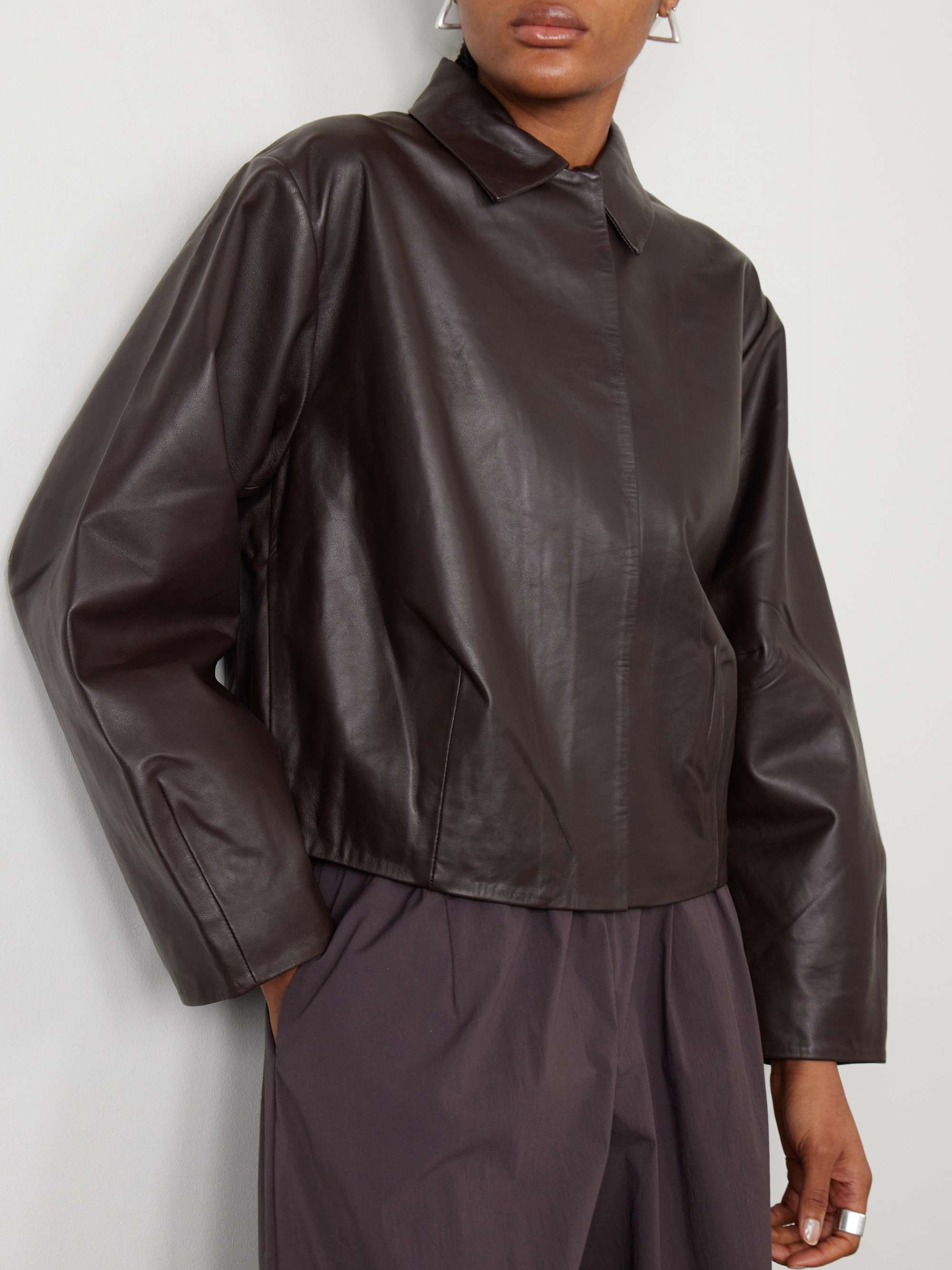Cocoon paneled leather jacket view