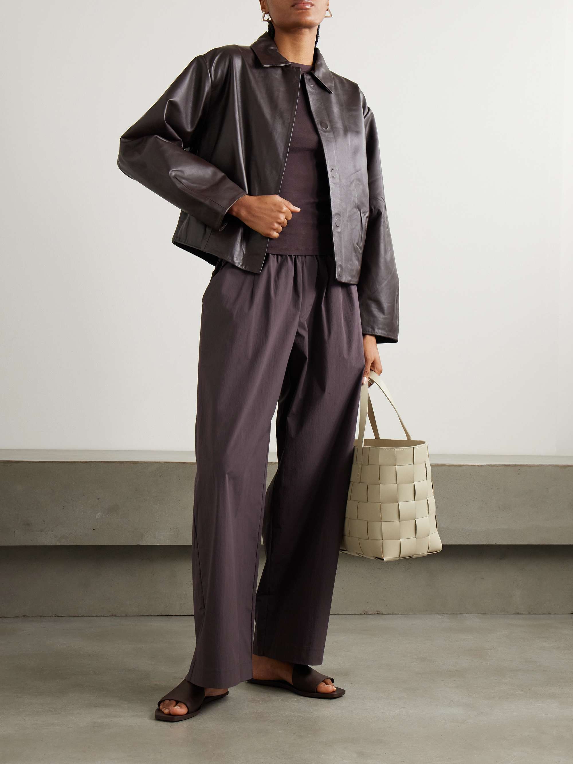 Cocoon paneled leather jacket view