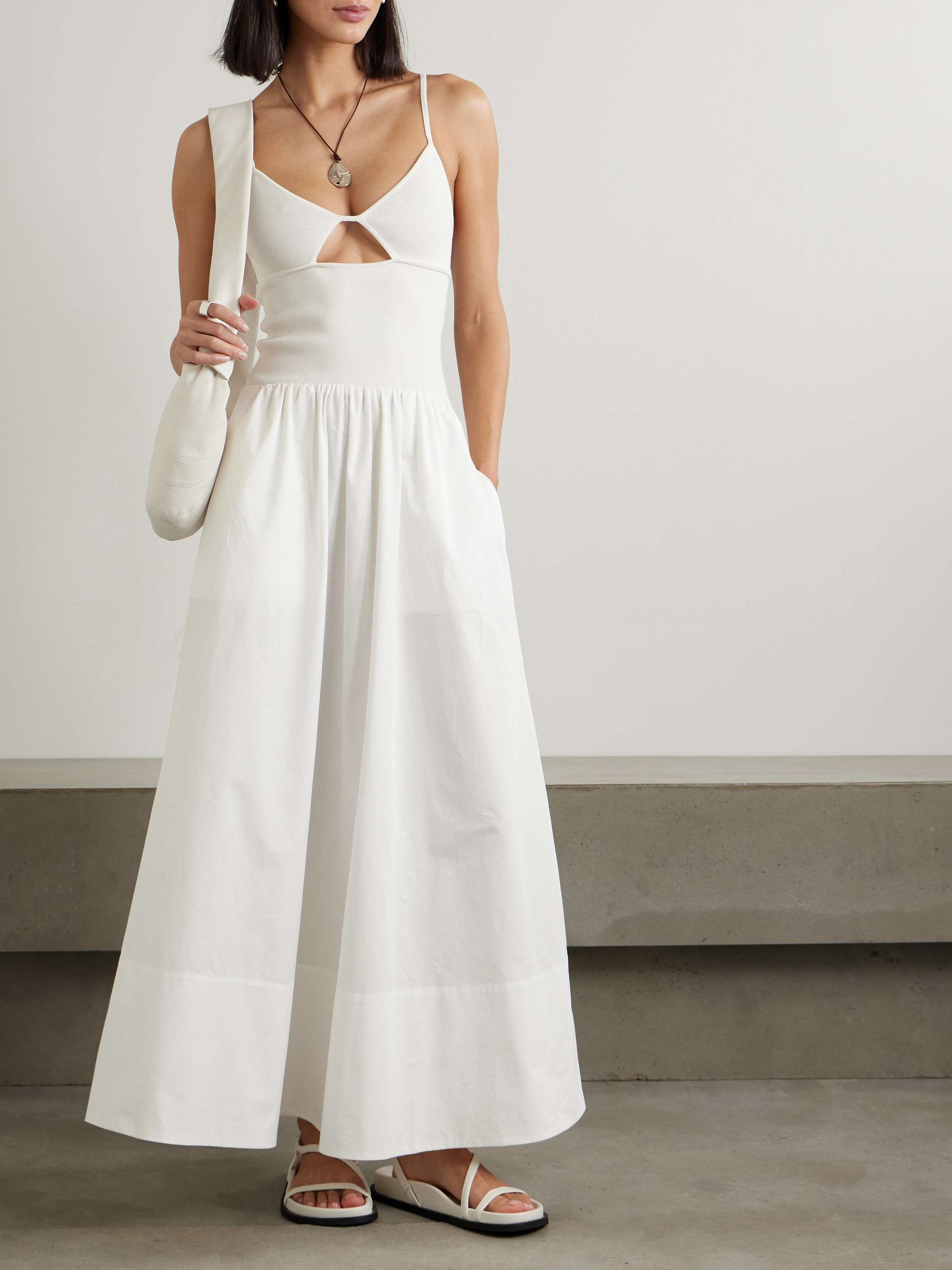 Cutout stretch-knit and cotton-poplin maxi dress view