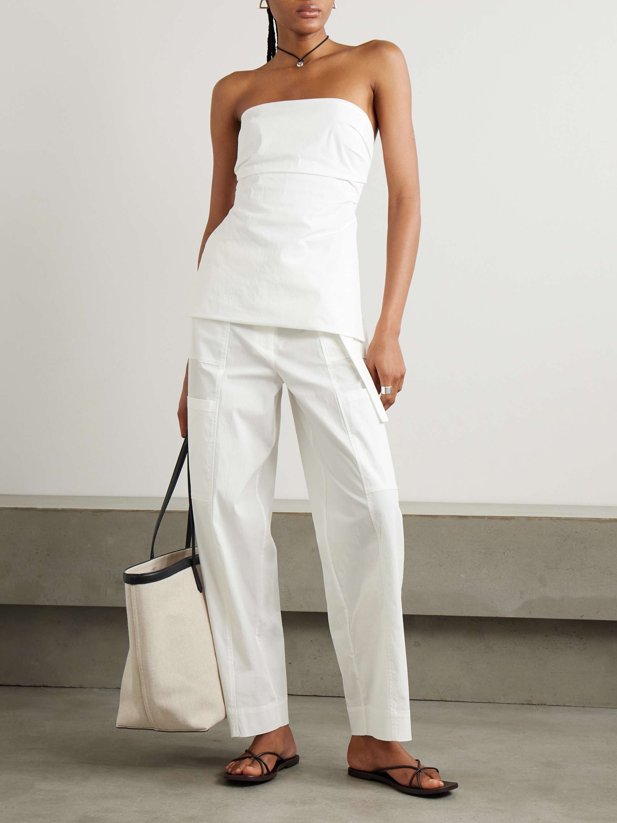 Utility belted cotton-blend wide-leg pants view