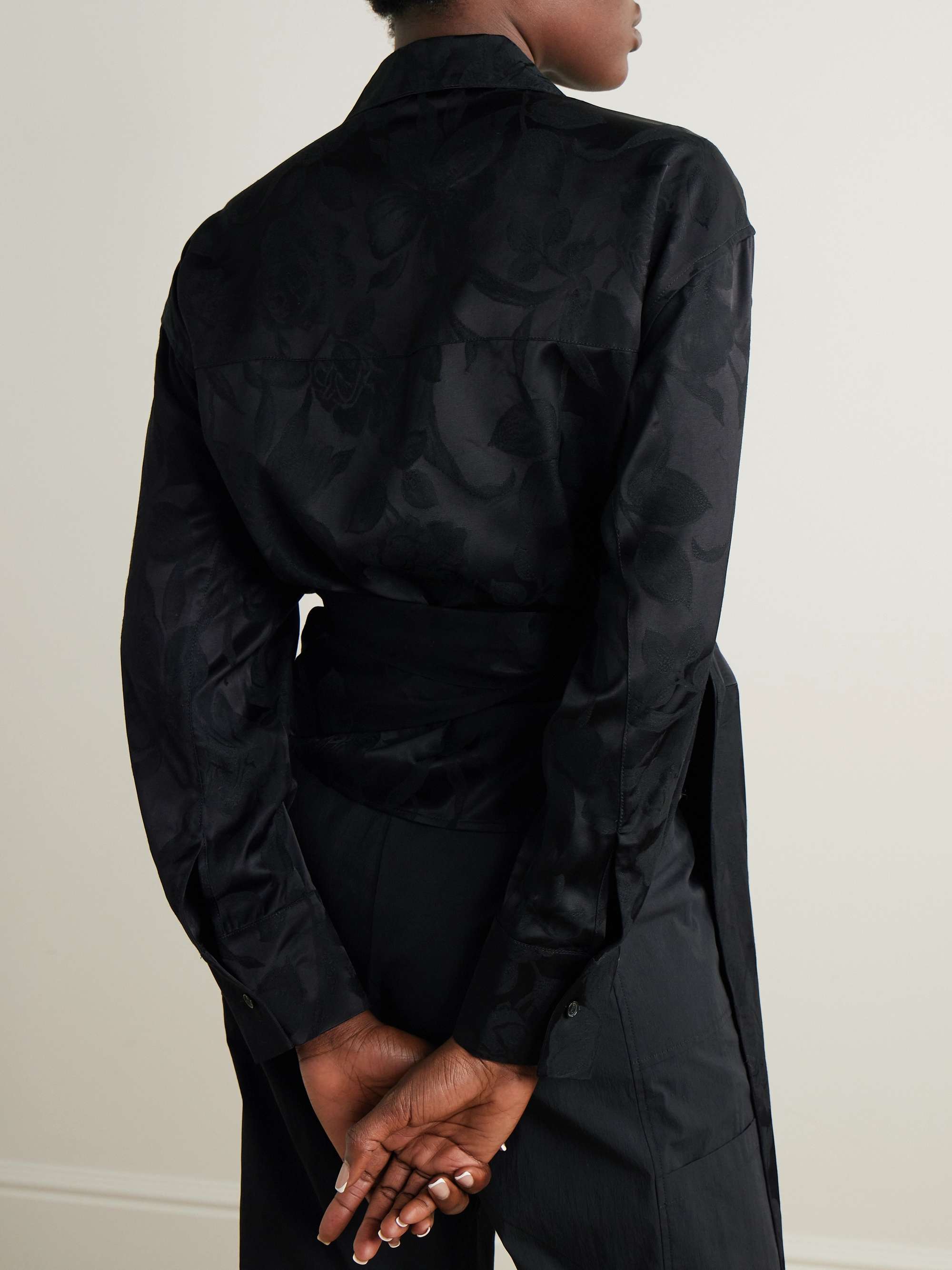 Floral satin-jacquard wrap shirt view