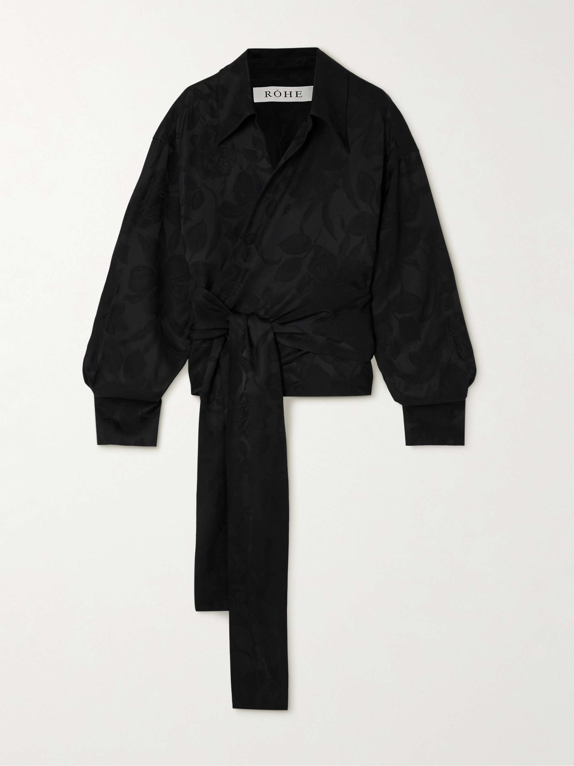Floral satin-jacquard wrap shirt view
