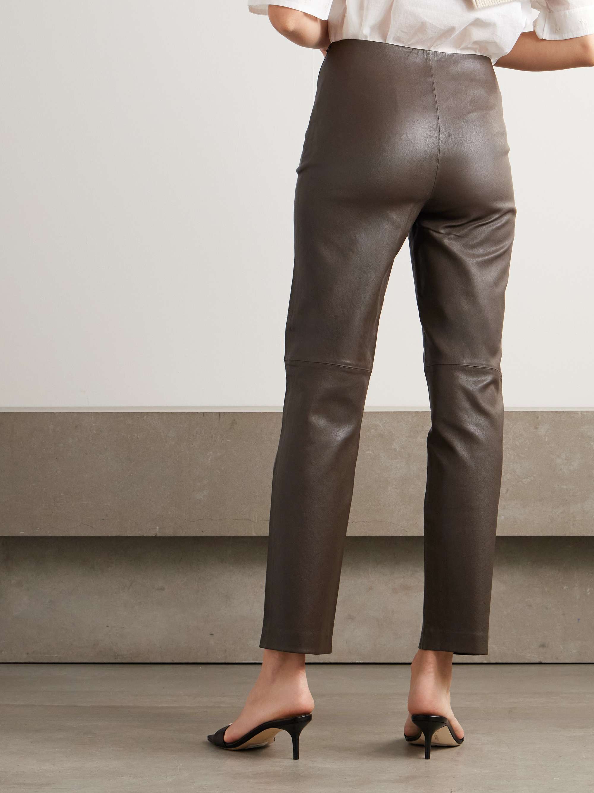 Leather slim-leg pants view