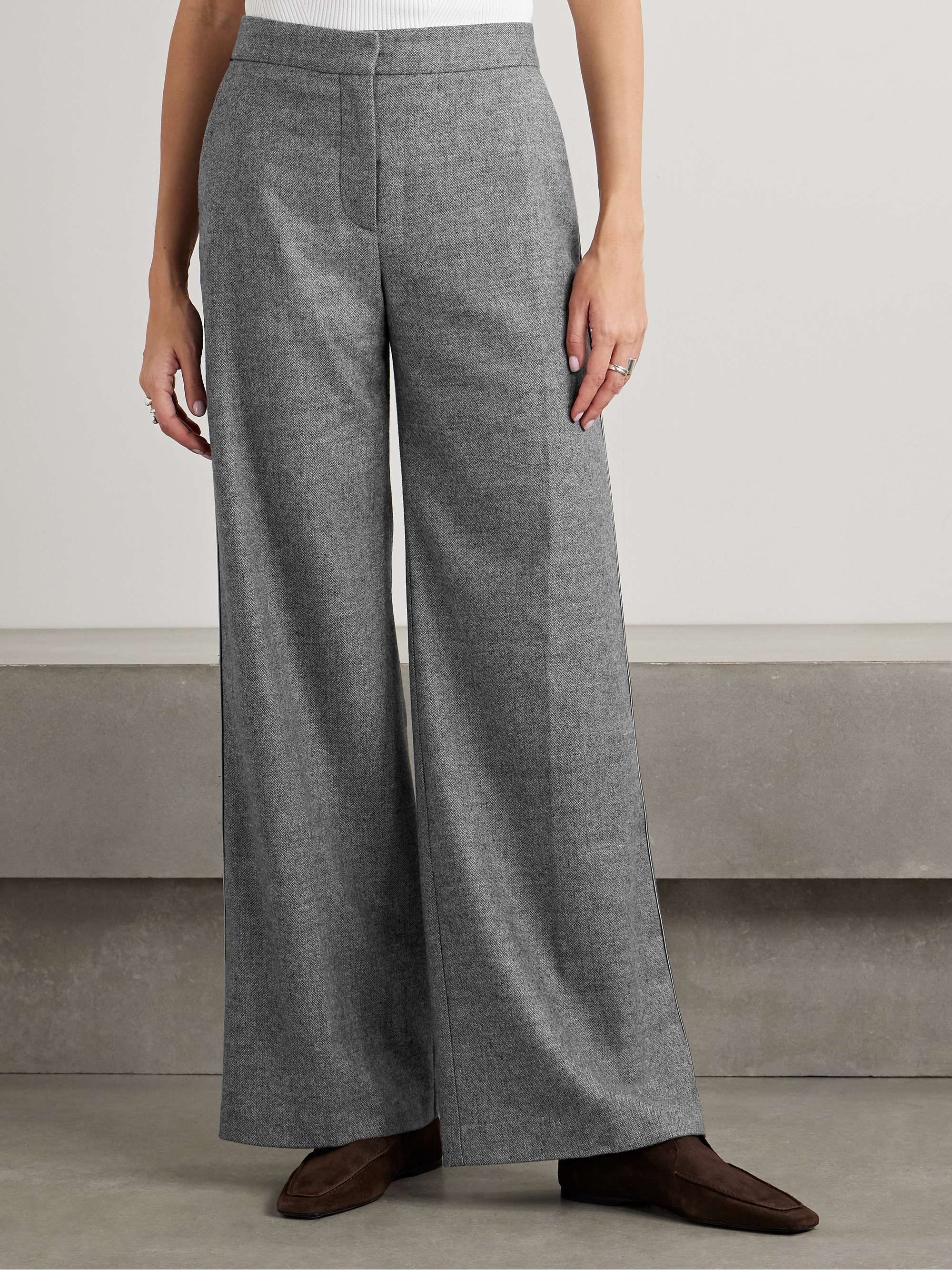 Cadet herringbone woven wide-leg pants view