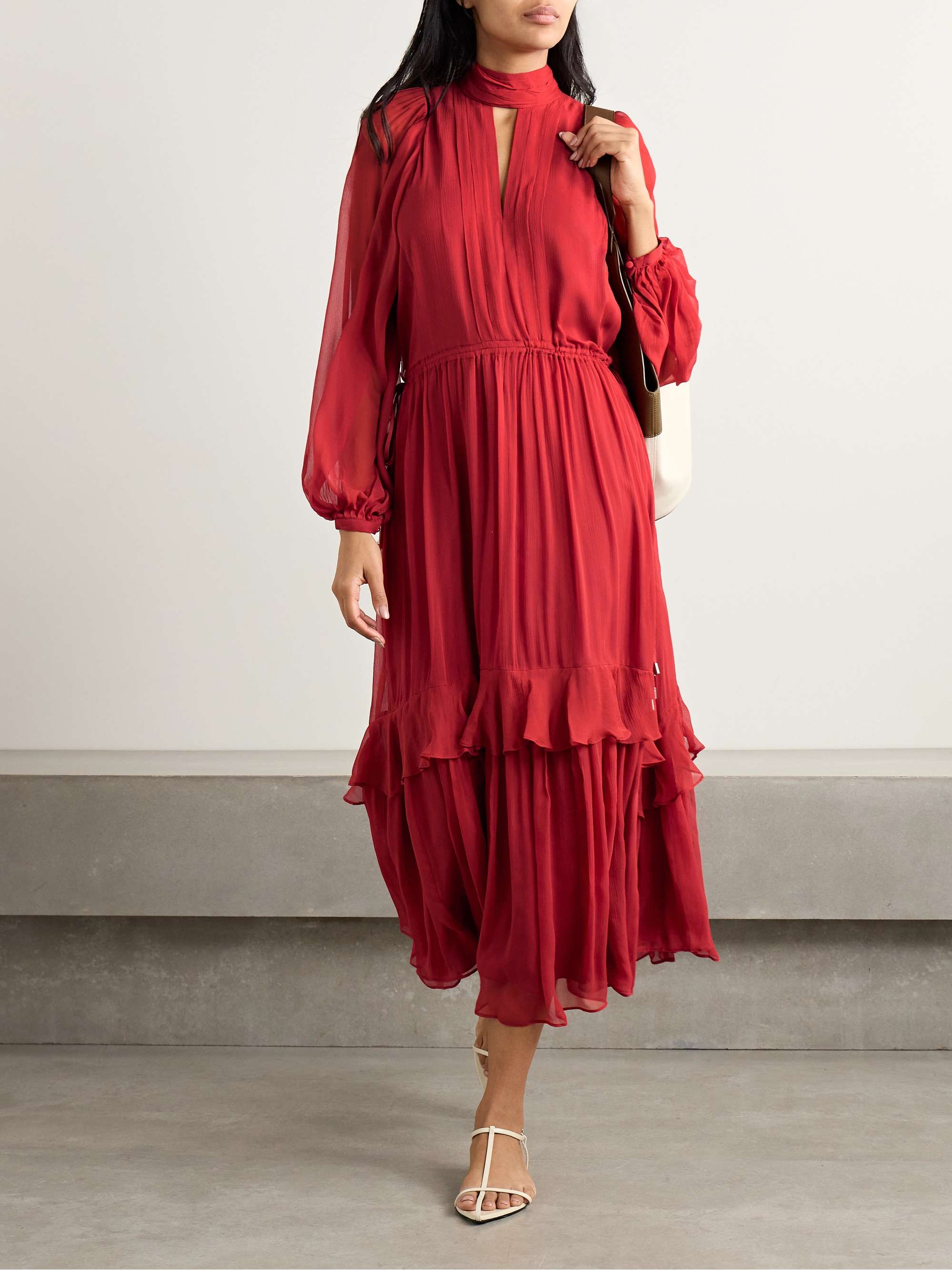 Cutout gathered silk-crepon midi dress view