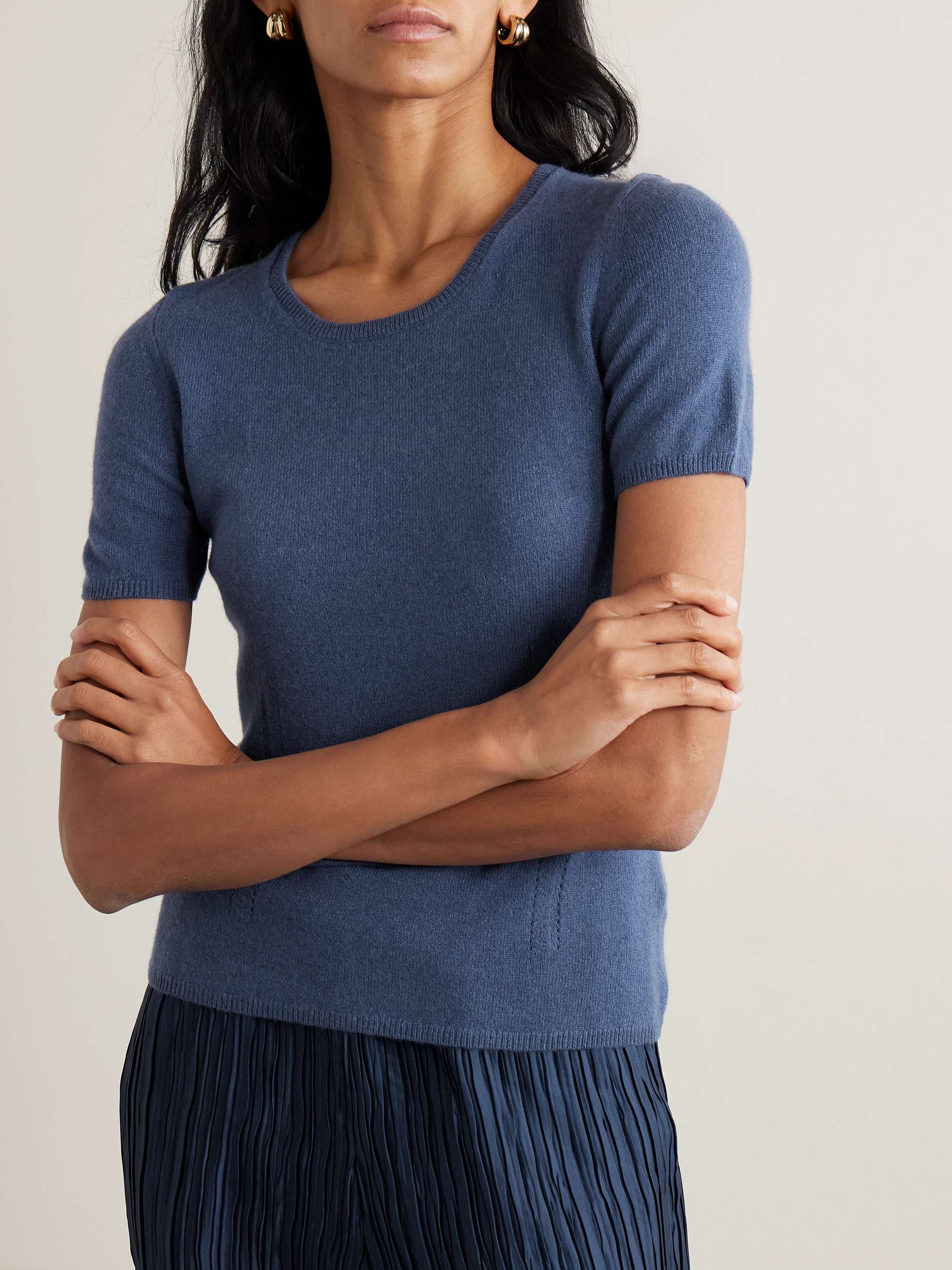 Pointelle-trimmed cashmere T-shirt view