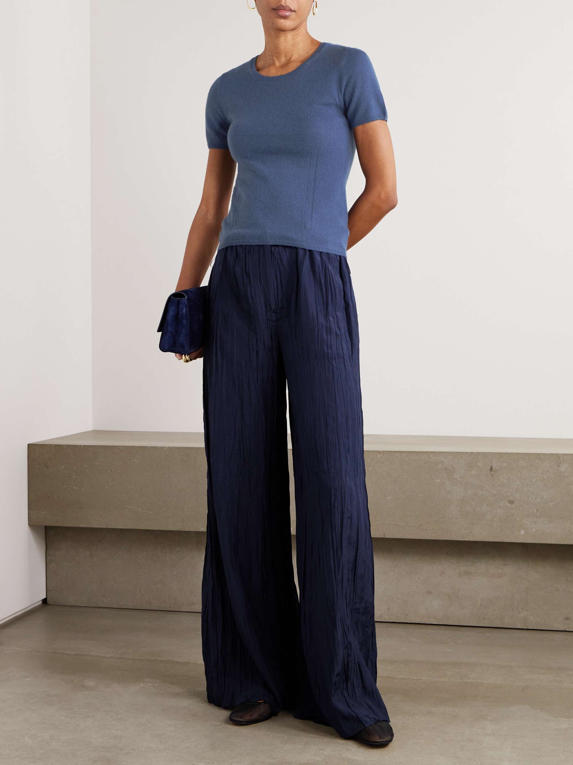 Pointelle-trimmed cashmere T-shirt view