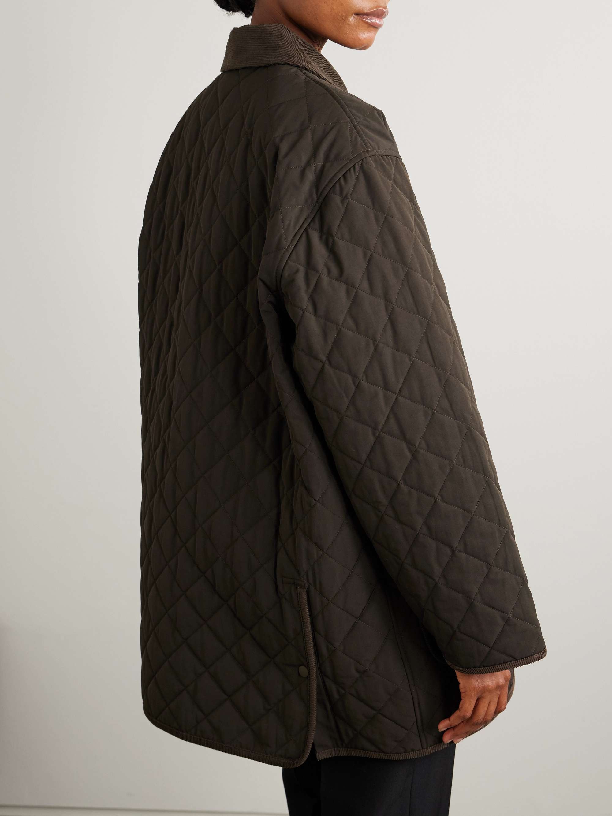 Oversized corduroy-trimmed quilted organic cotton-blend jacket view