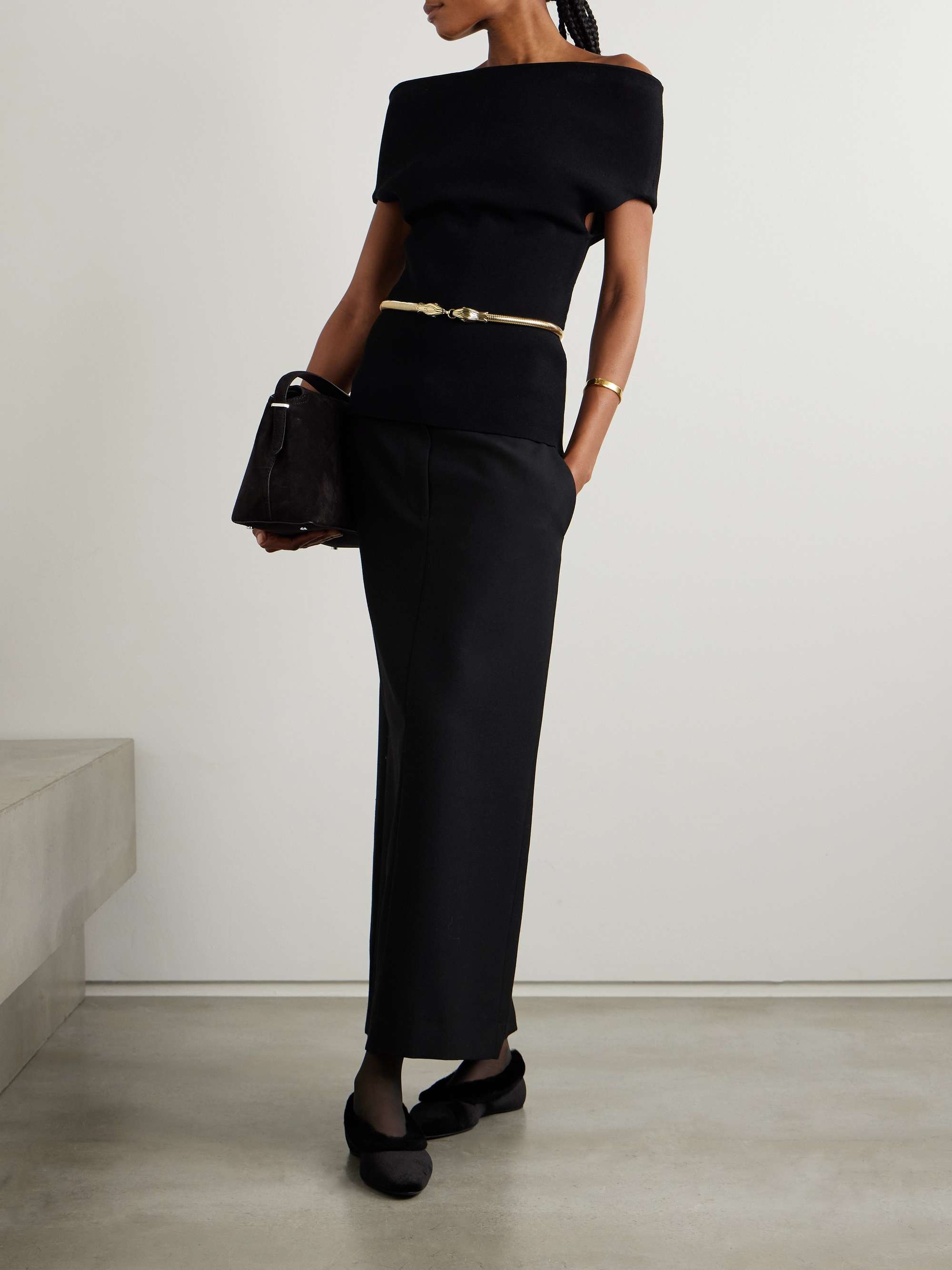 Off-the-shoulder jersey top view