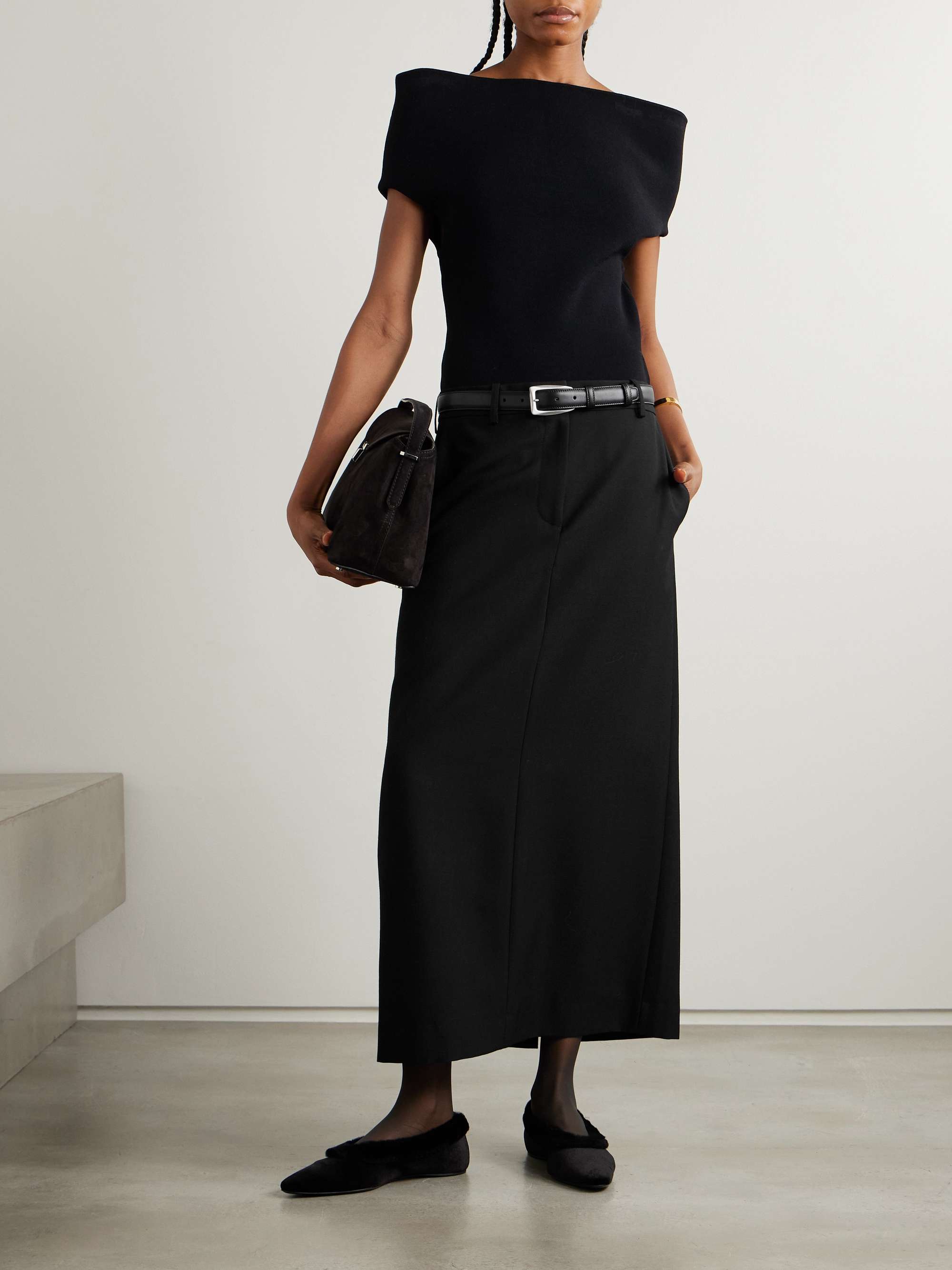 Recycled-woven midi skirt view