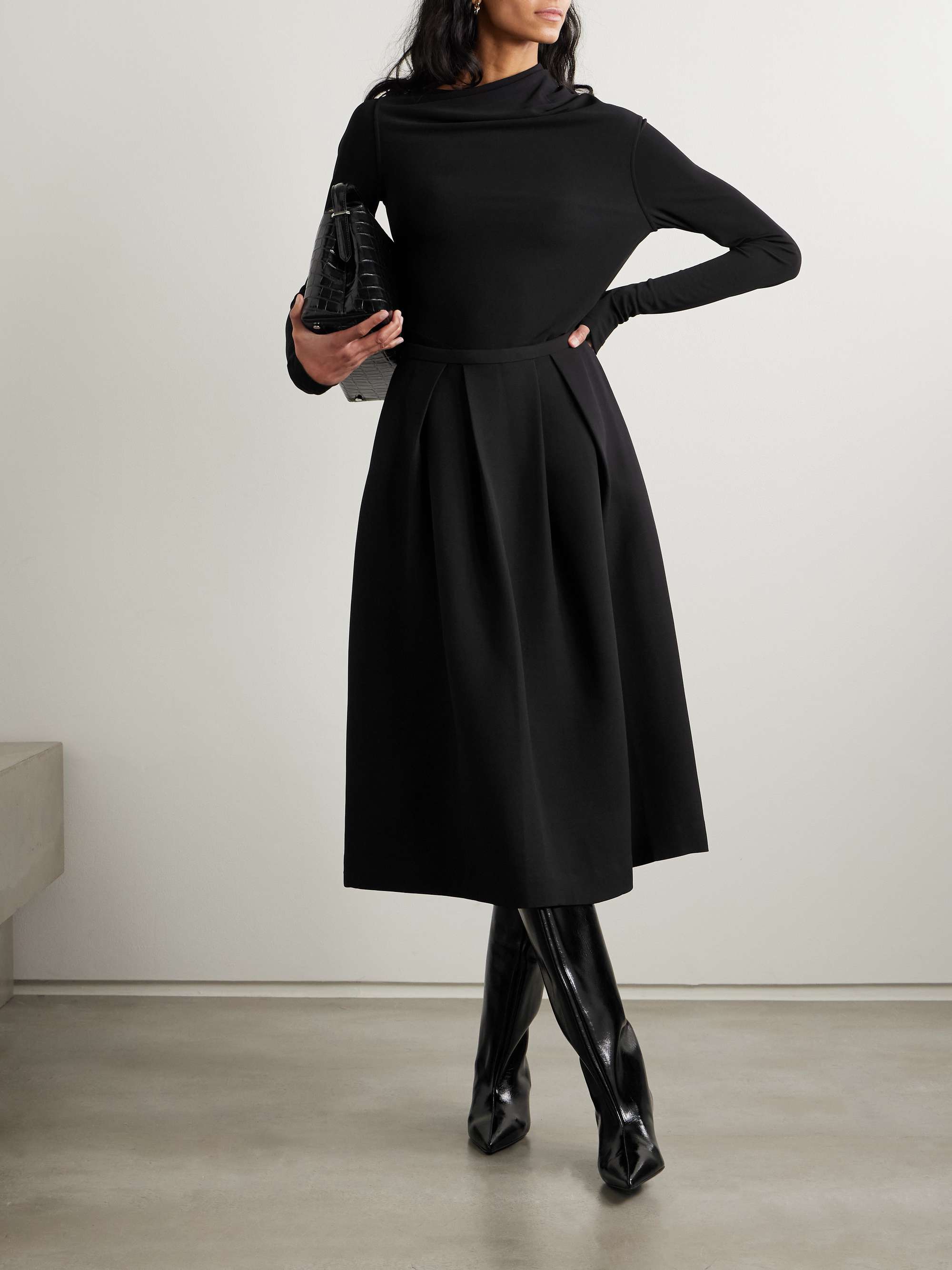 Pleated wool and silk-blend midi skirt view