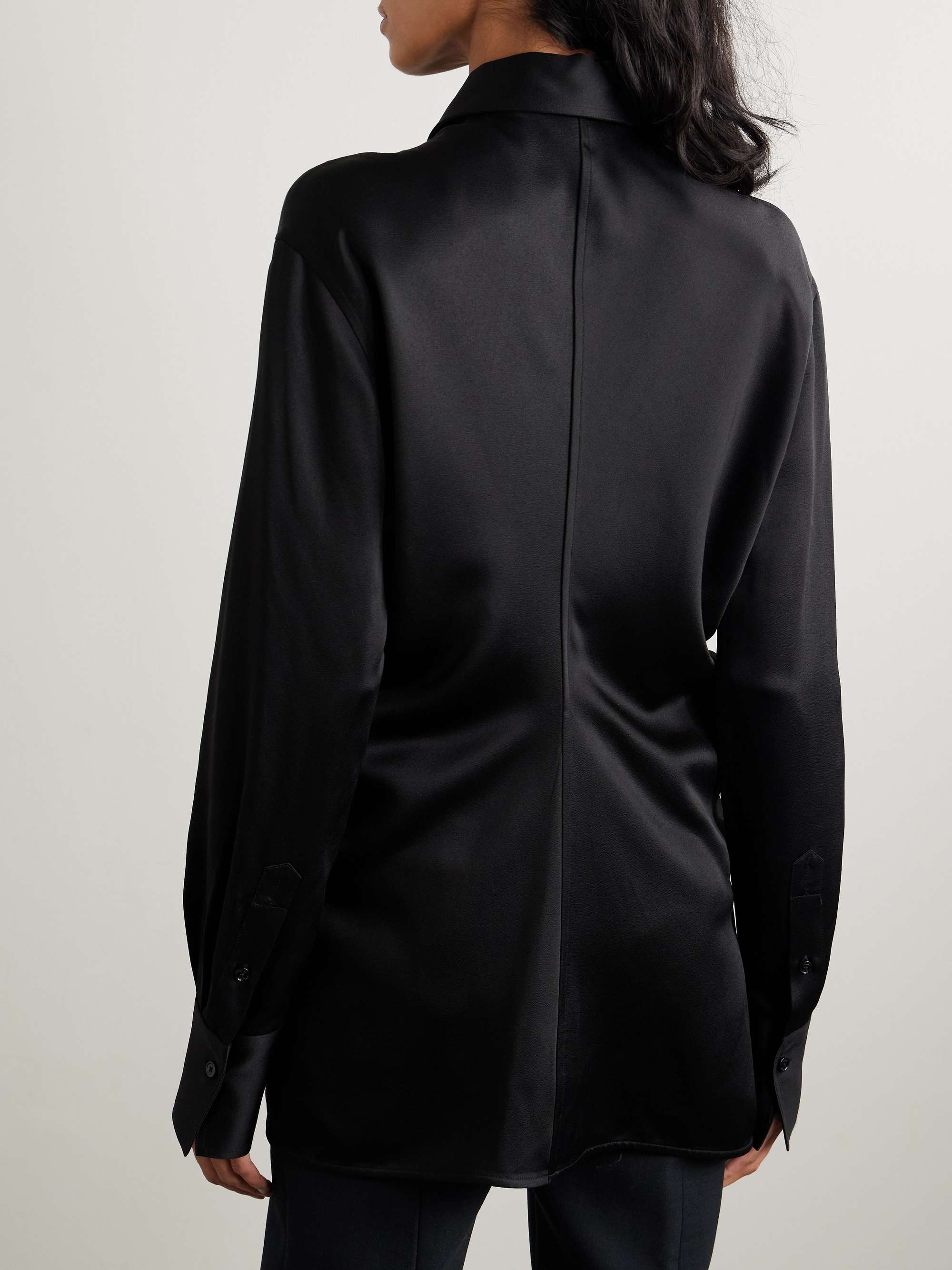 Gathered satin-crepe shirt view