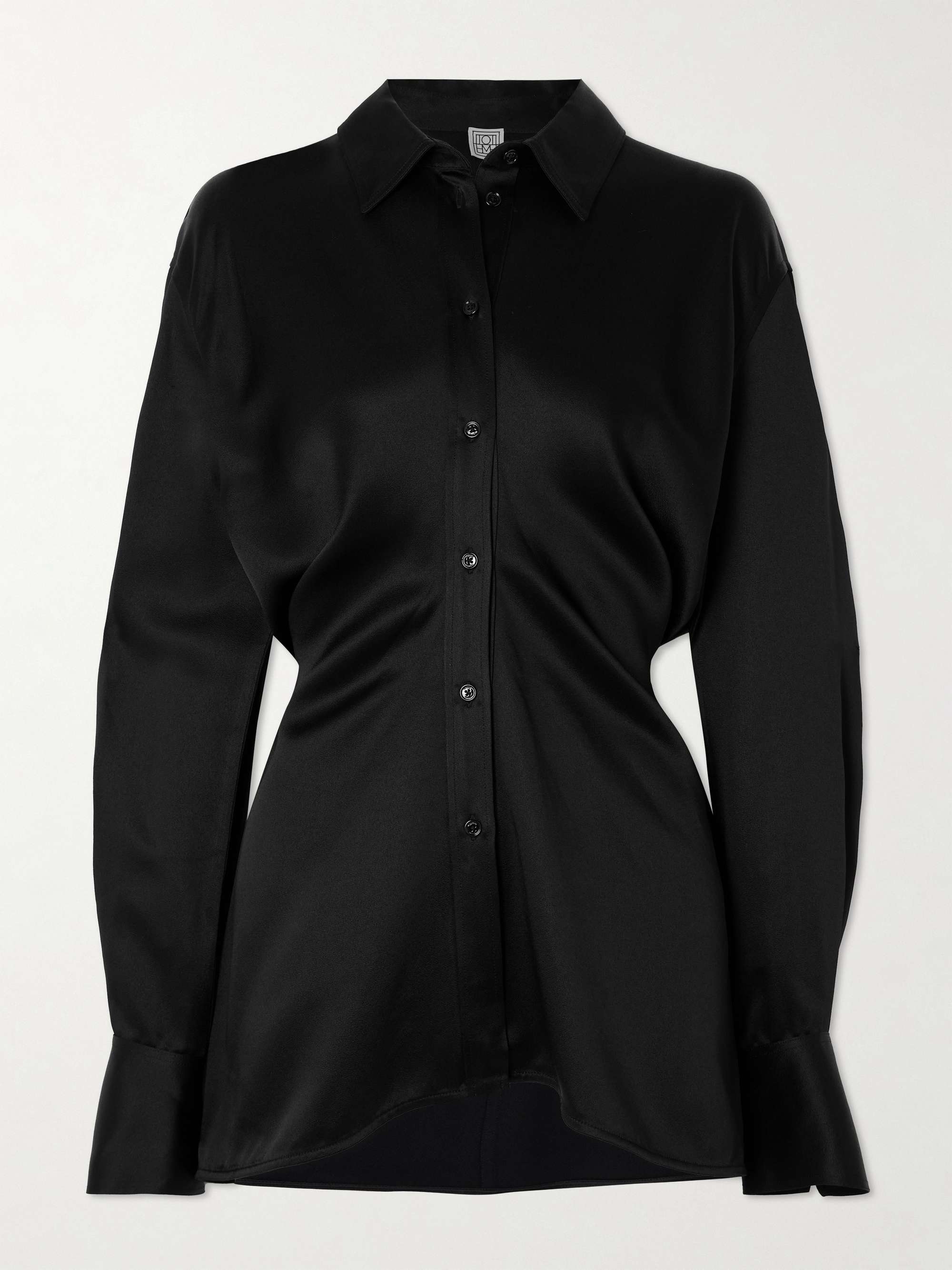 Gathered satin-crepe shirt view