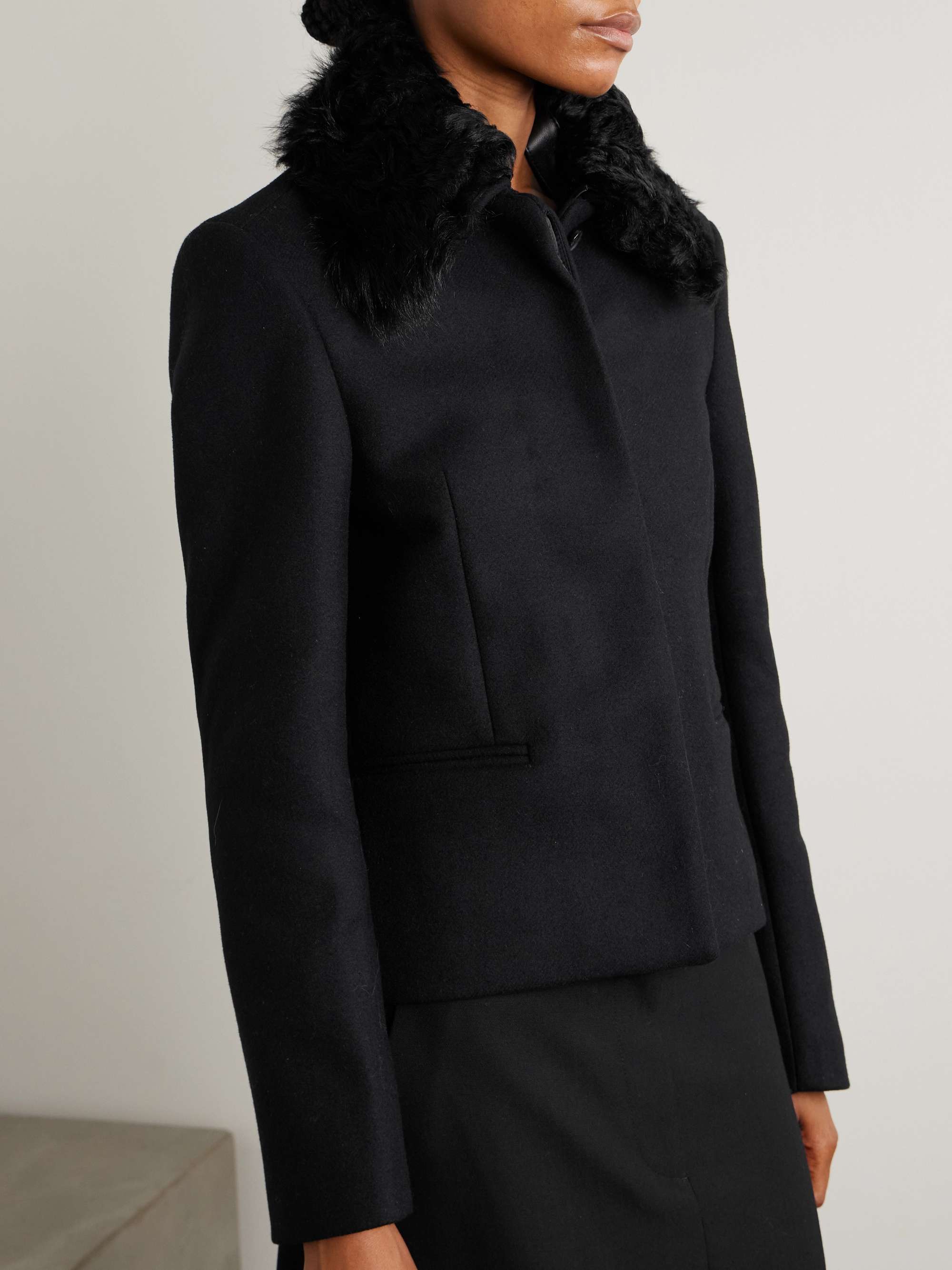 Shearling-trimmed recycled wool-blend jacket view