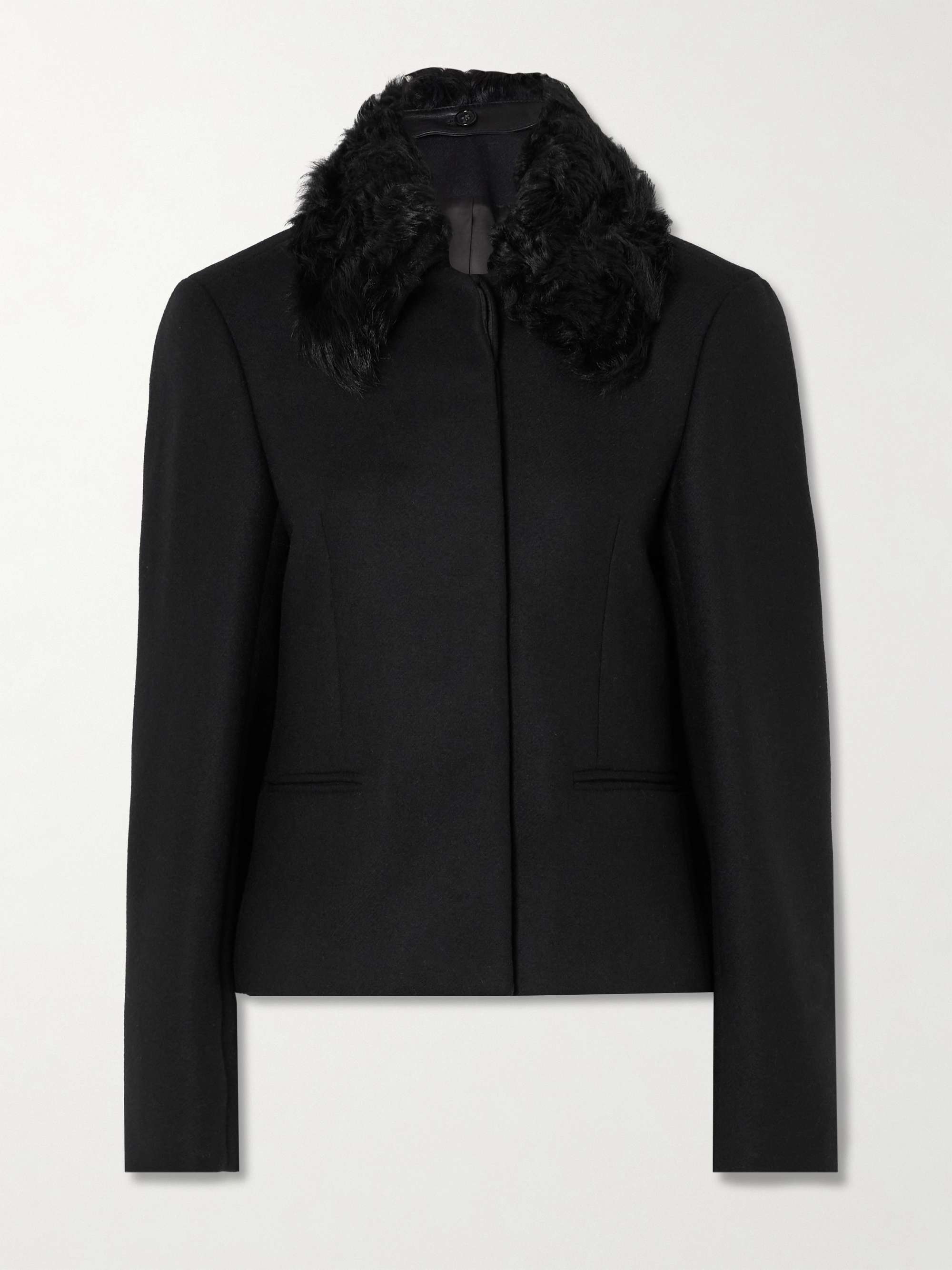 Shearling-trimmed recycled wool-blend jacket view