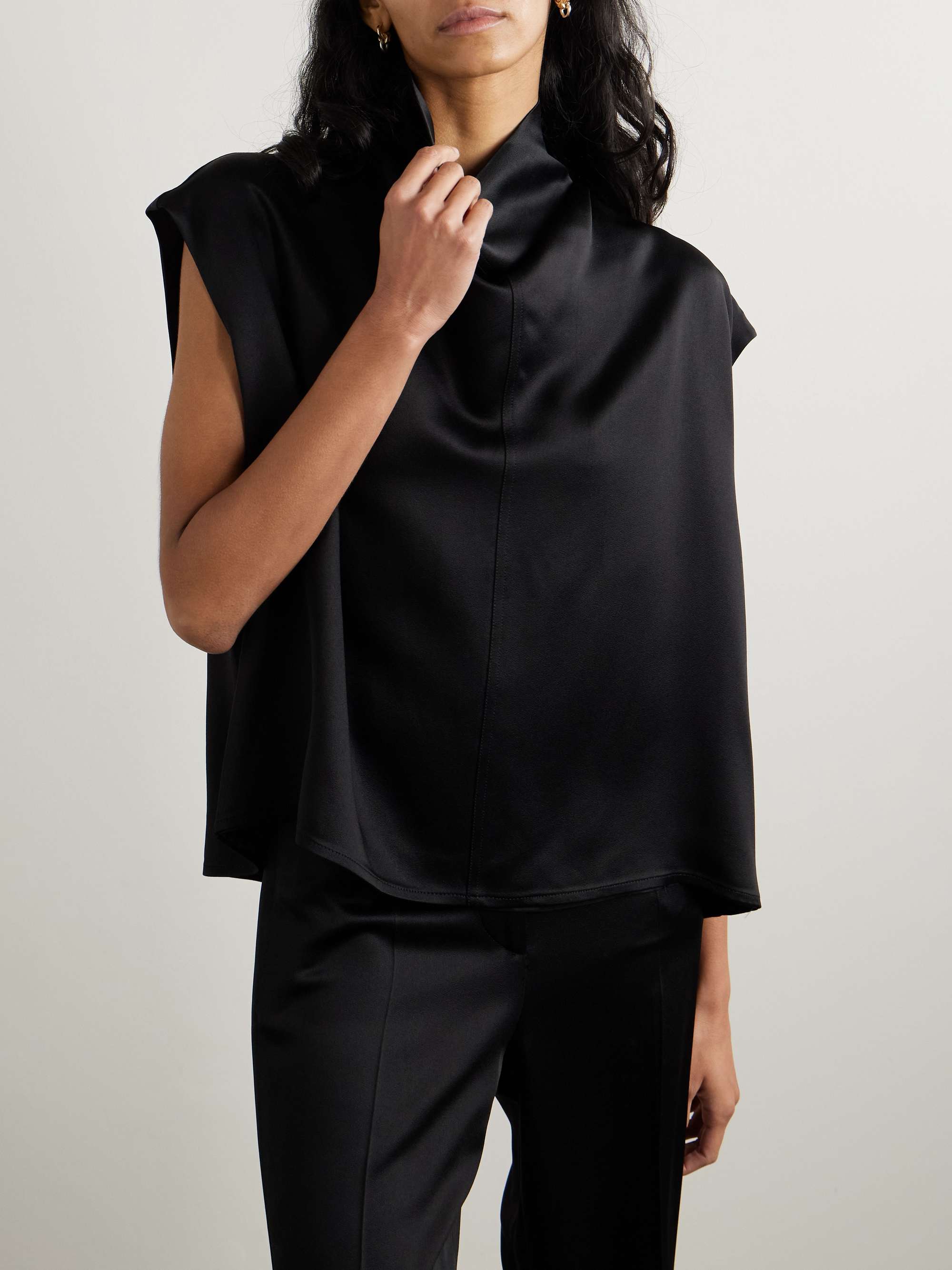 Draped satin-crepe blouse view