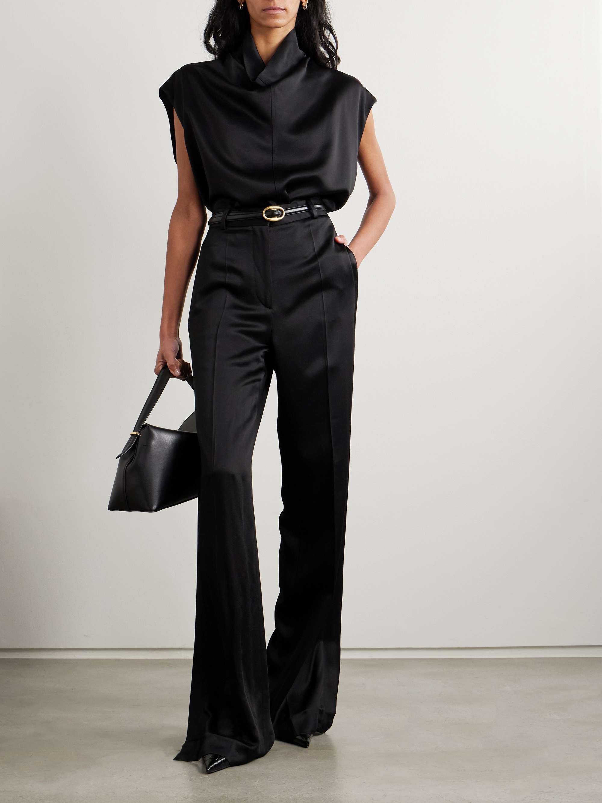 Draped satin-crepe blouse view