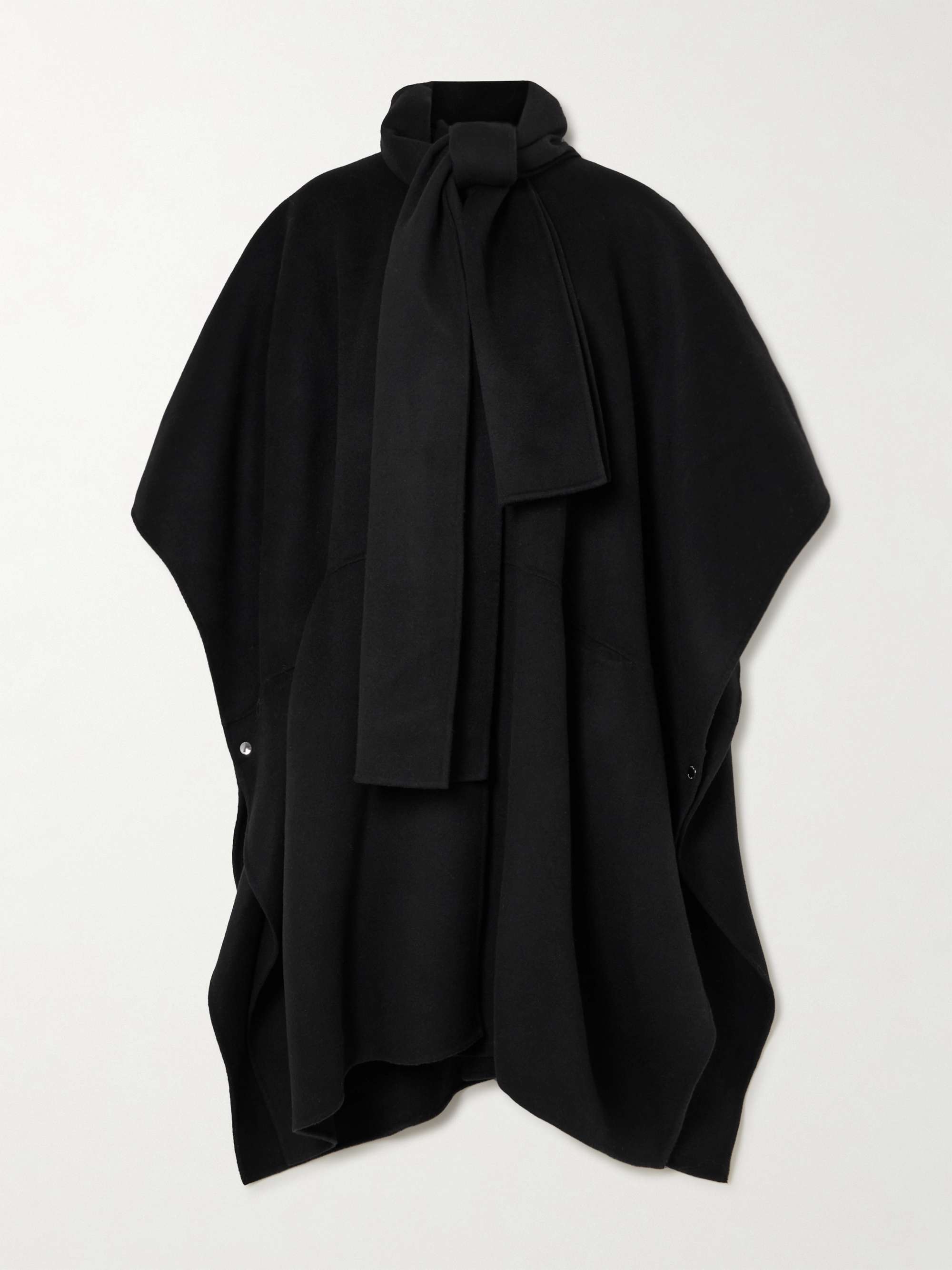 Cape-effect tie-neck wool coat view