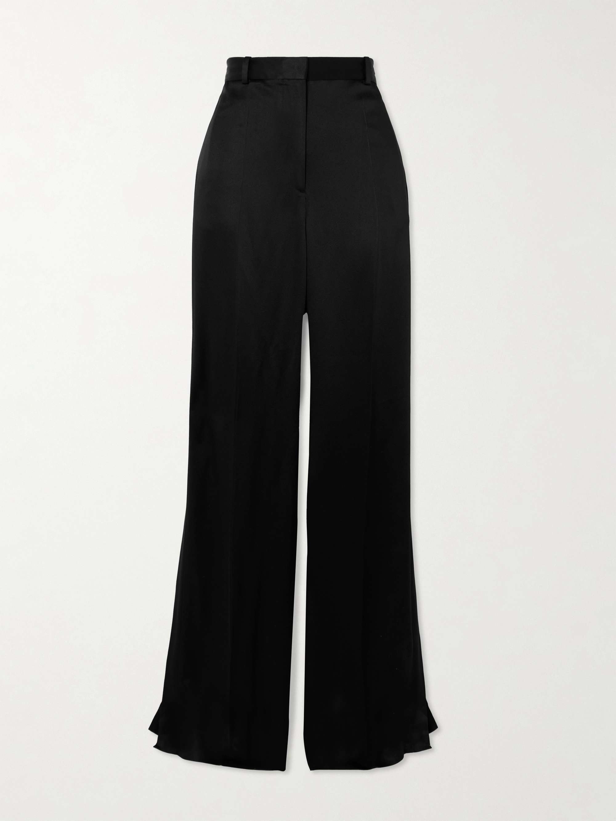 Pleated satin-trimmed crepe straight-leg pants view