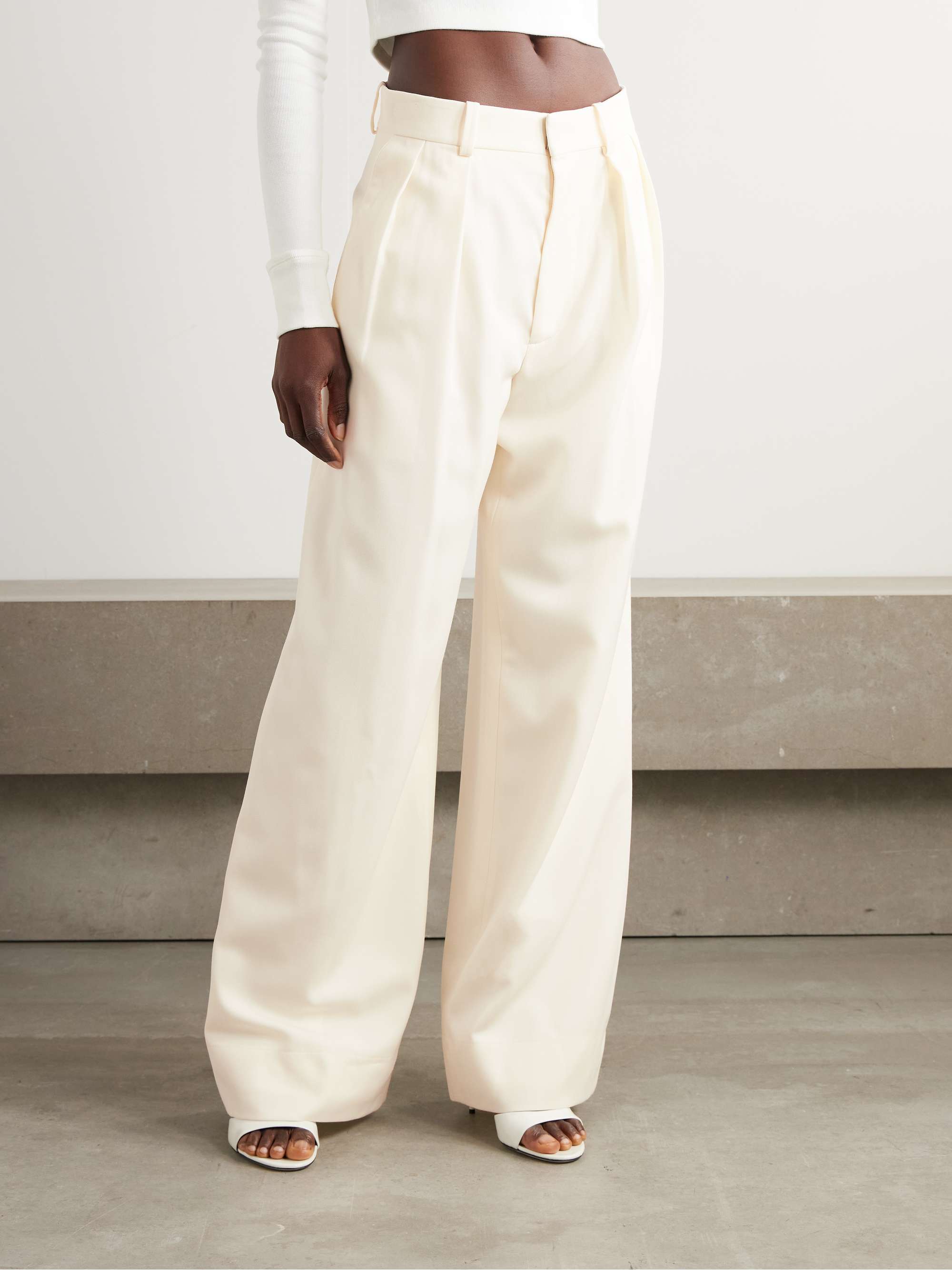 Pleated wool-twill wide-leg pants view