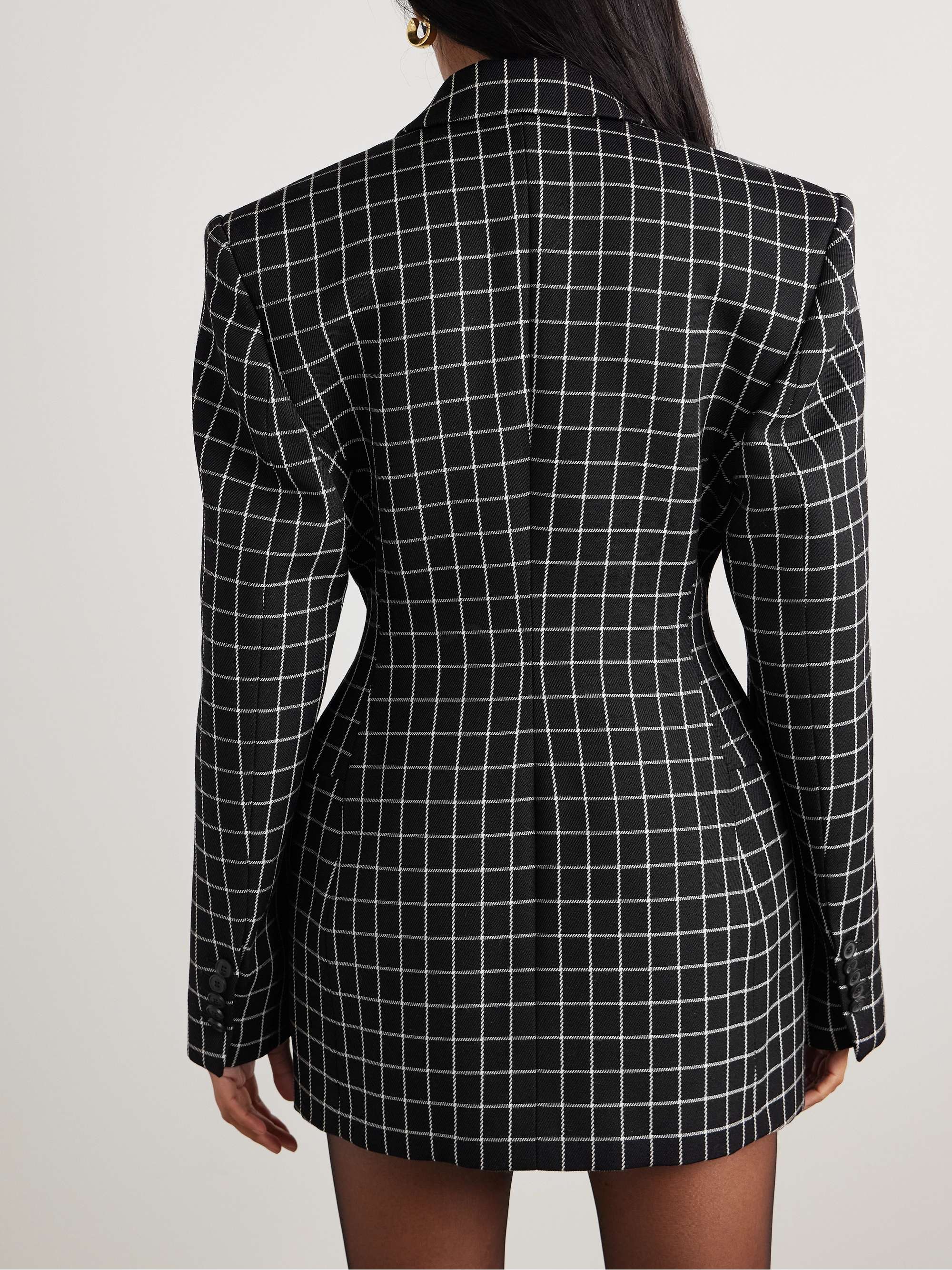 Double-breasted checked wool-twill blazer view