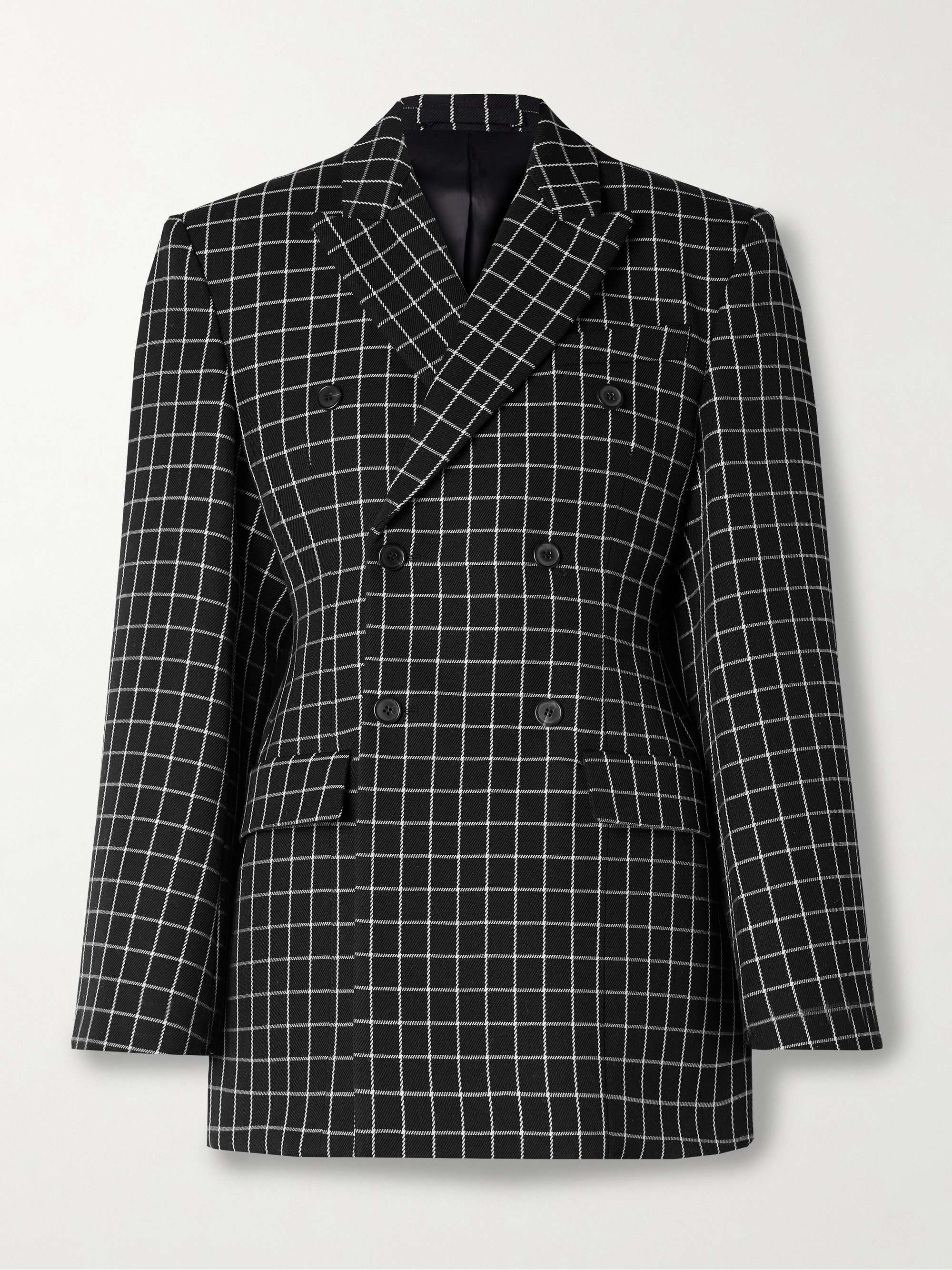 Double-breasted checked wool-twill blazer view
