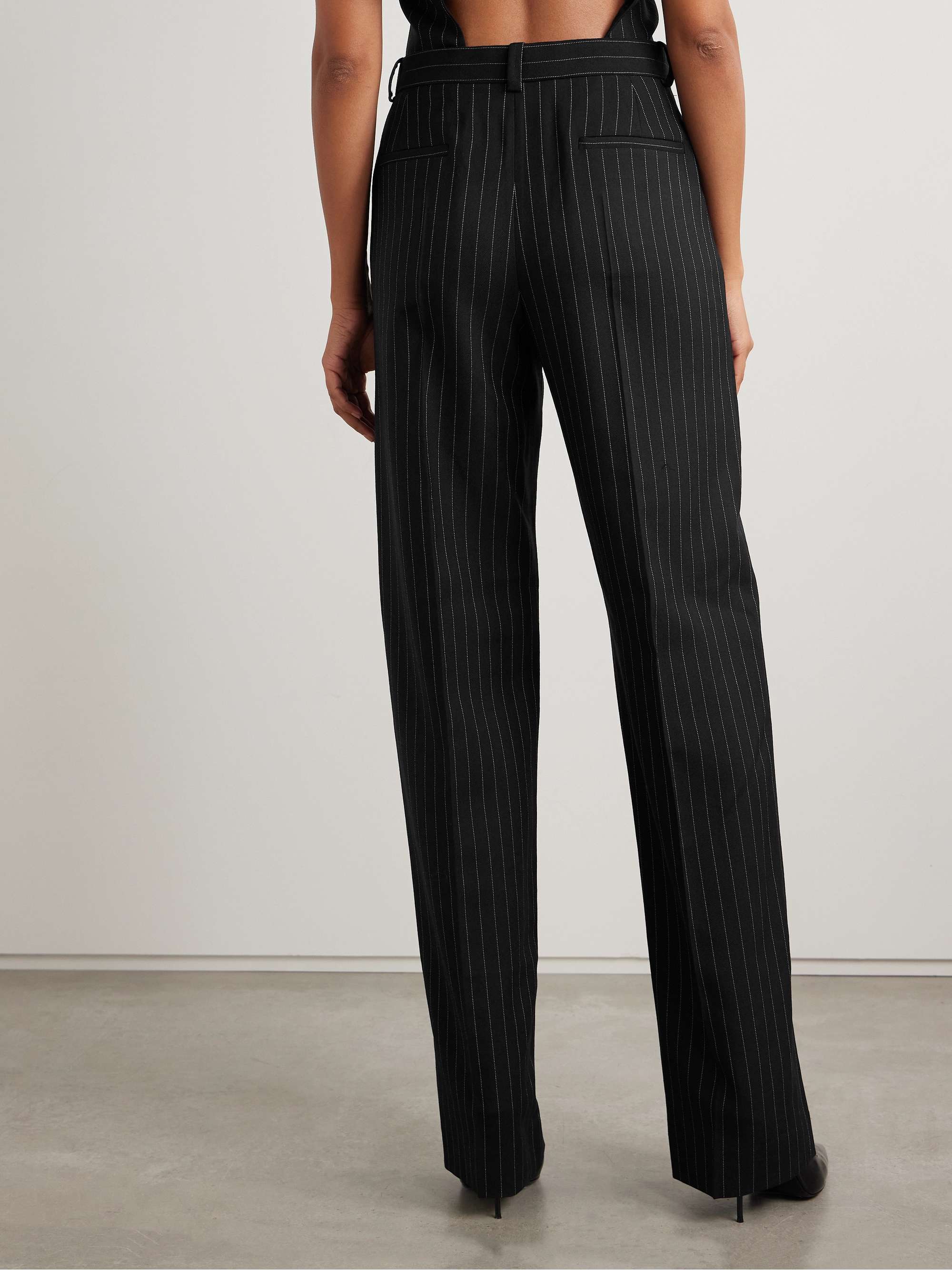 Pinstriped wool-twill straight-leg pants view