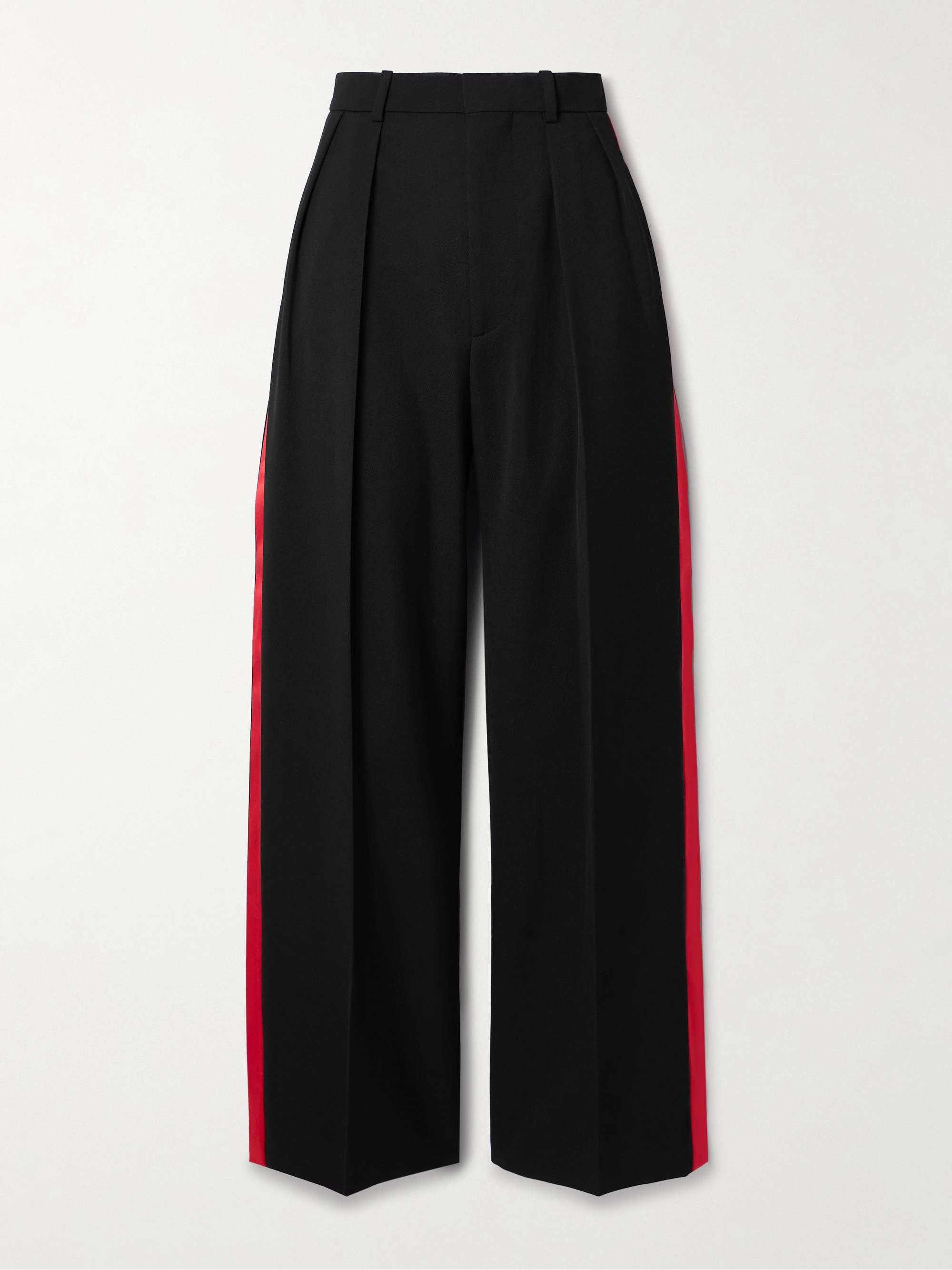 Pleated silk-satin trimmed wool-piqué wide-leg pants view