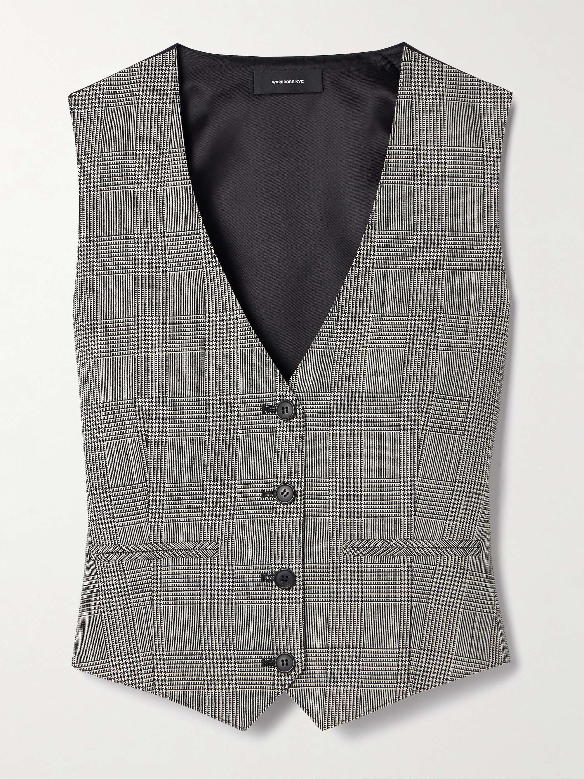 Paneled Prince of Wales checked wool and satin-twill vest view
