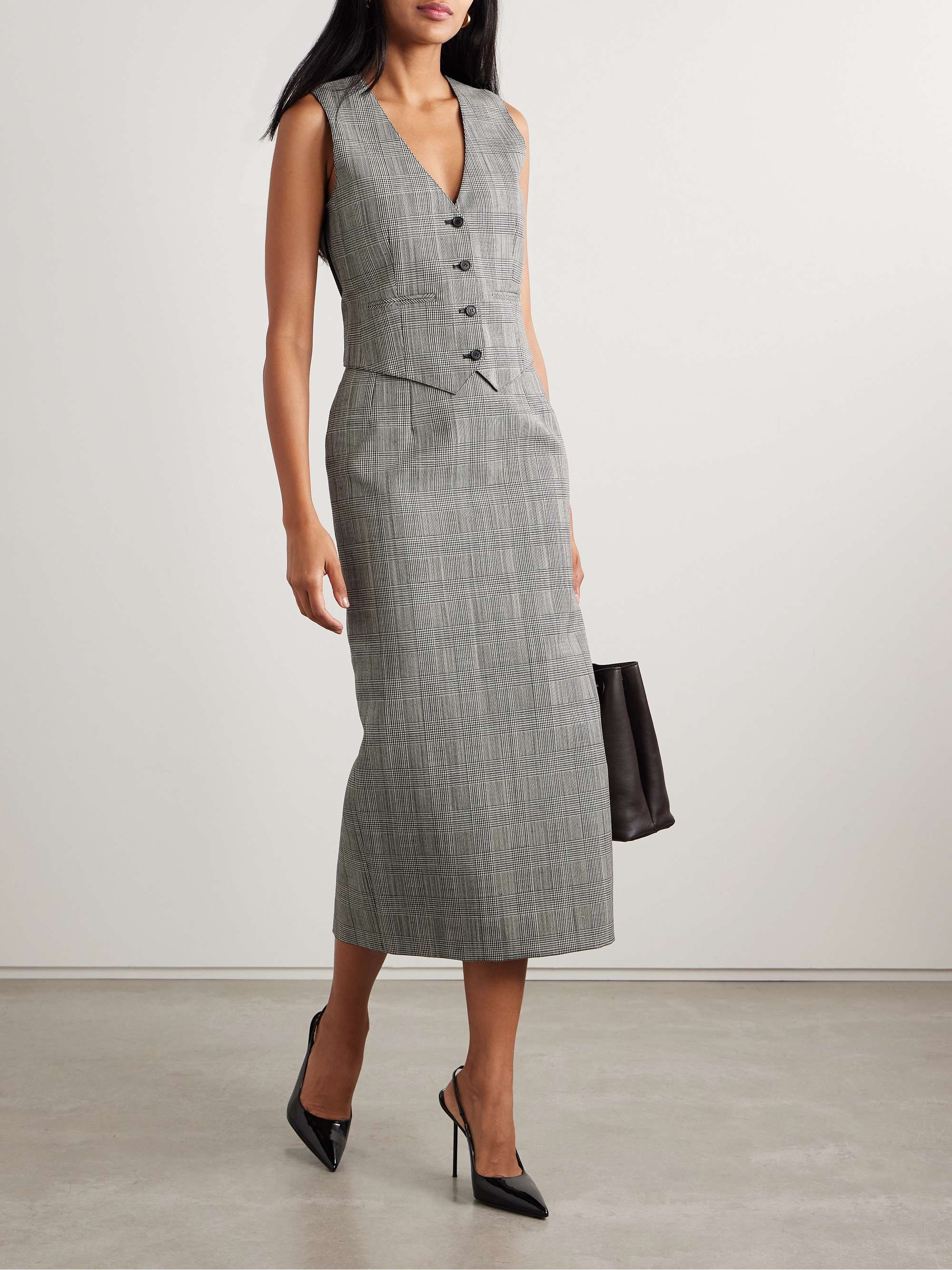 Prince of Wales checked wool midi skirt view