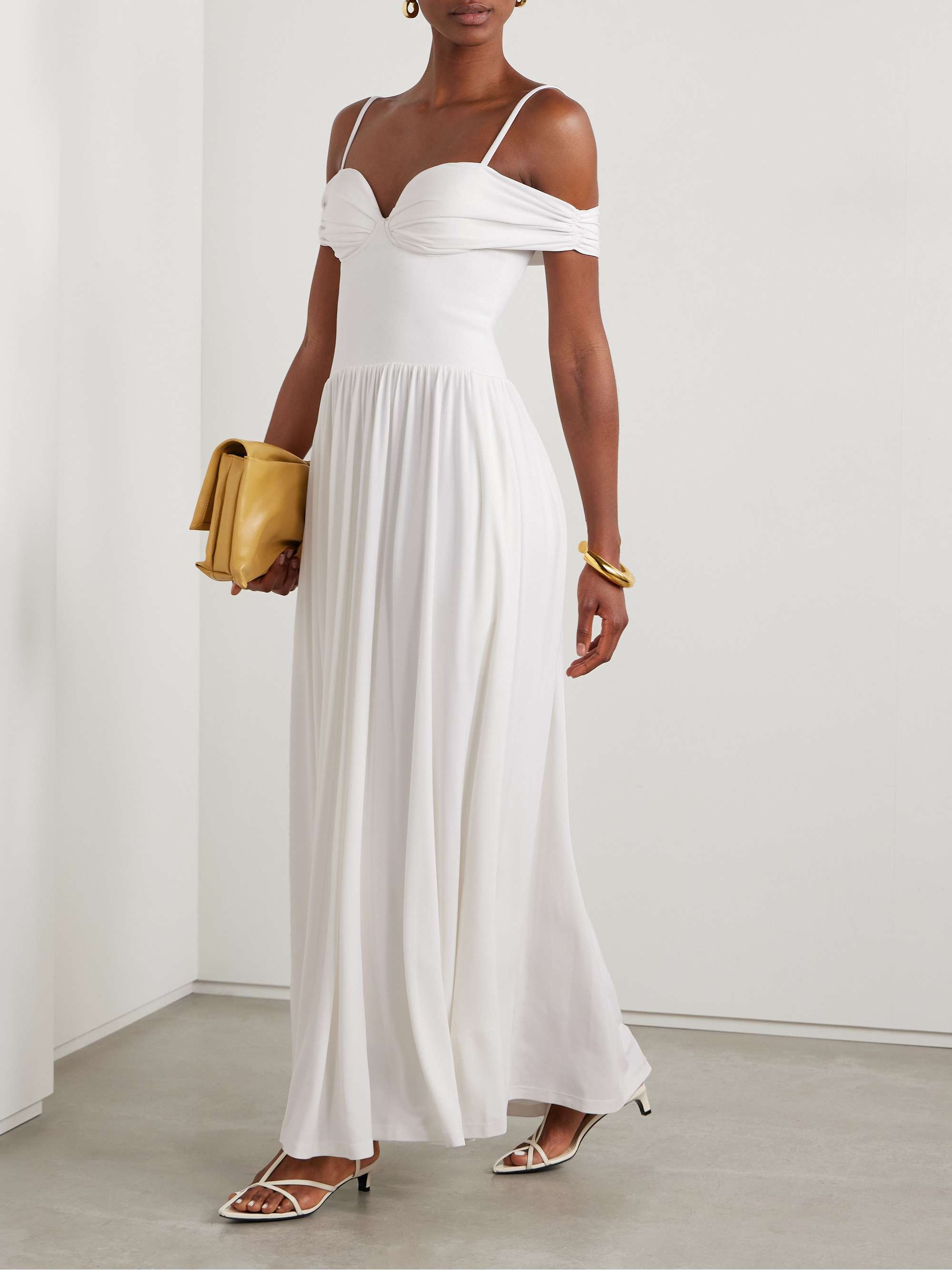 Amarantha cold-shoulder pleated stretch-jersey and knit gown view