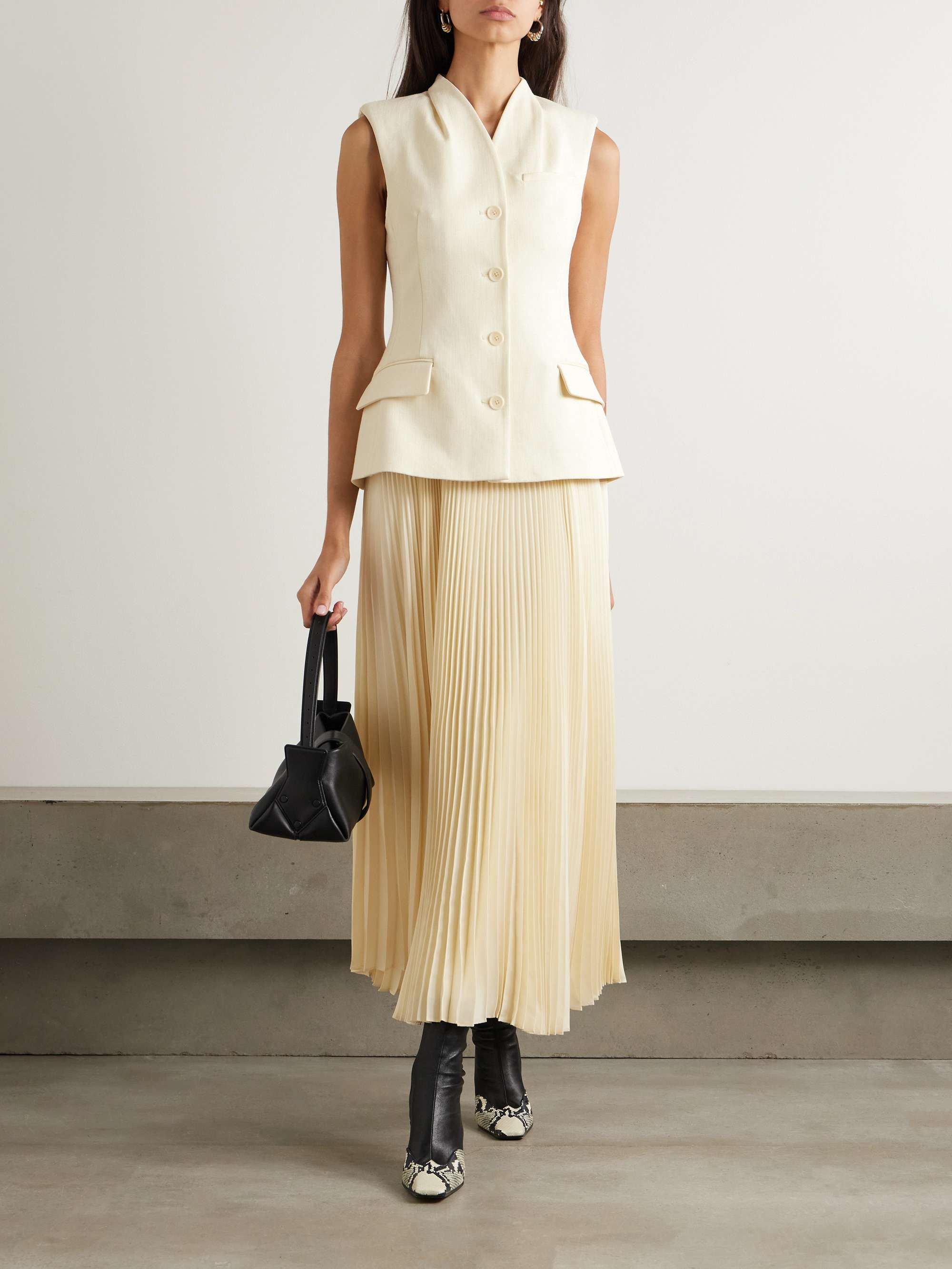 Georgina bouclé and pleated satin-twill midi dress view