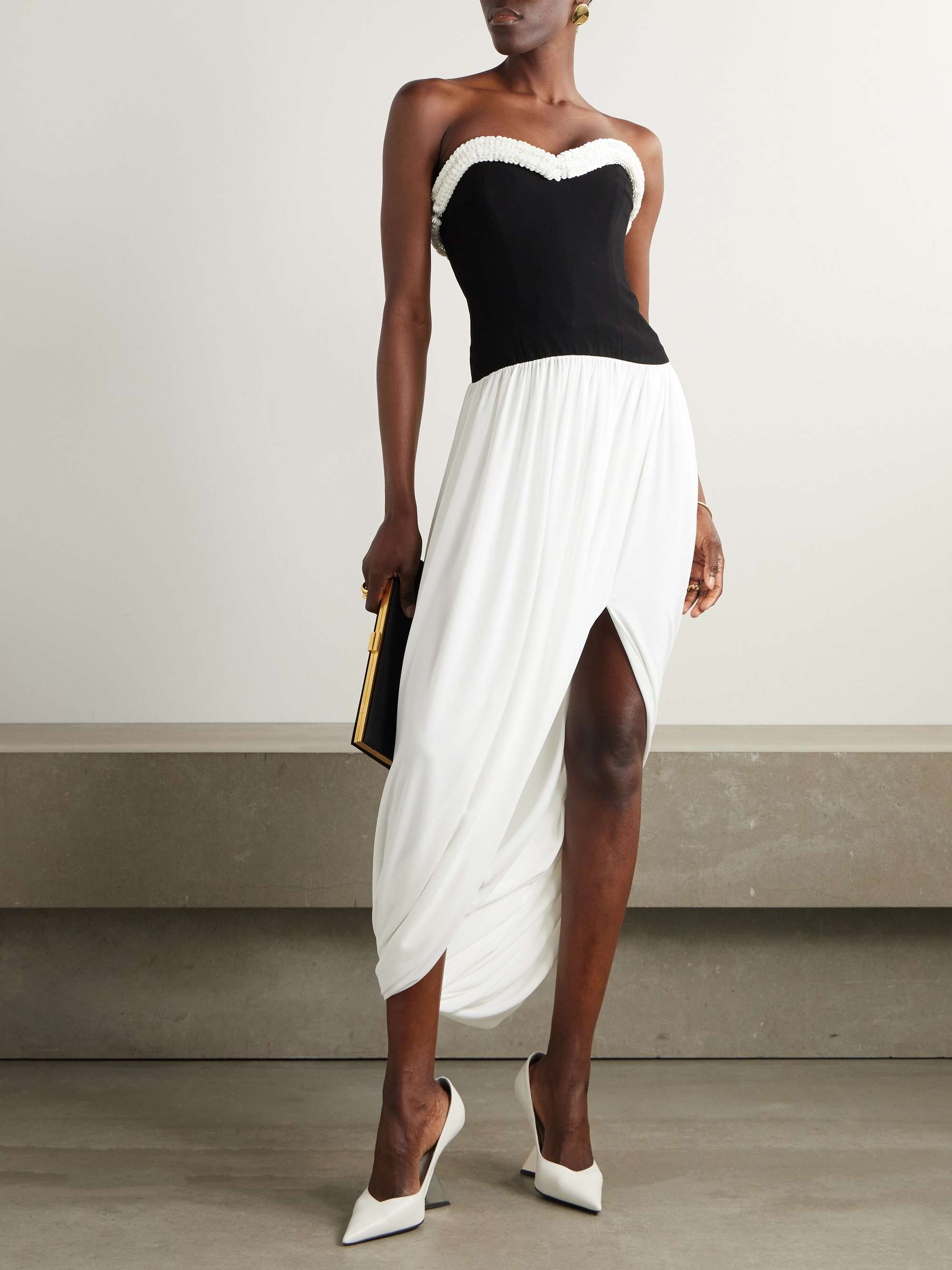 Augusta asymmetric sequin-embellished draped crepe bustier dress view