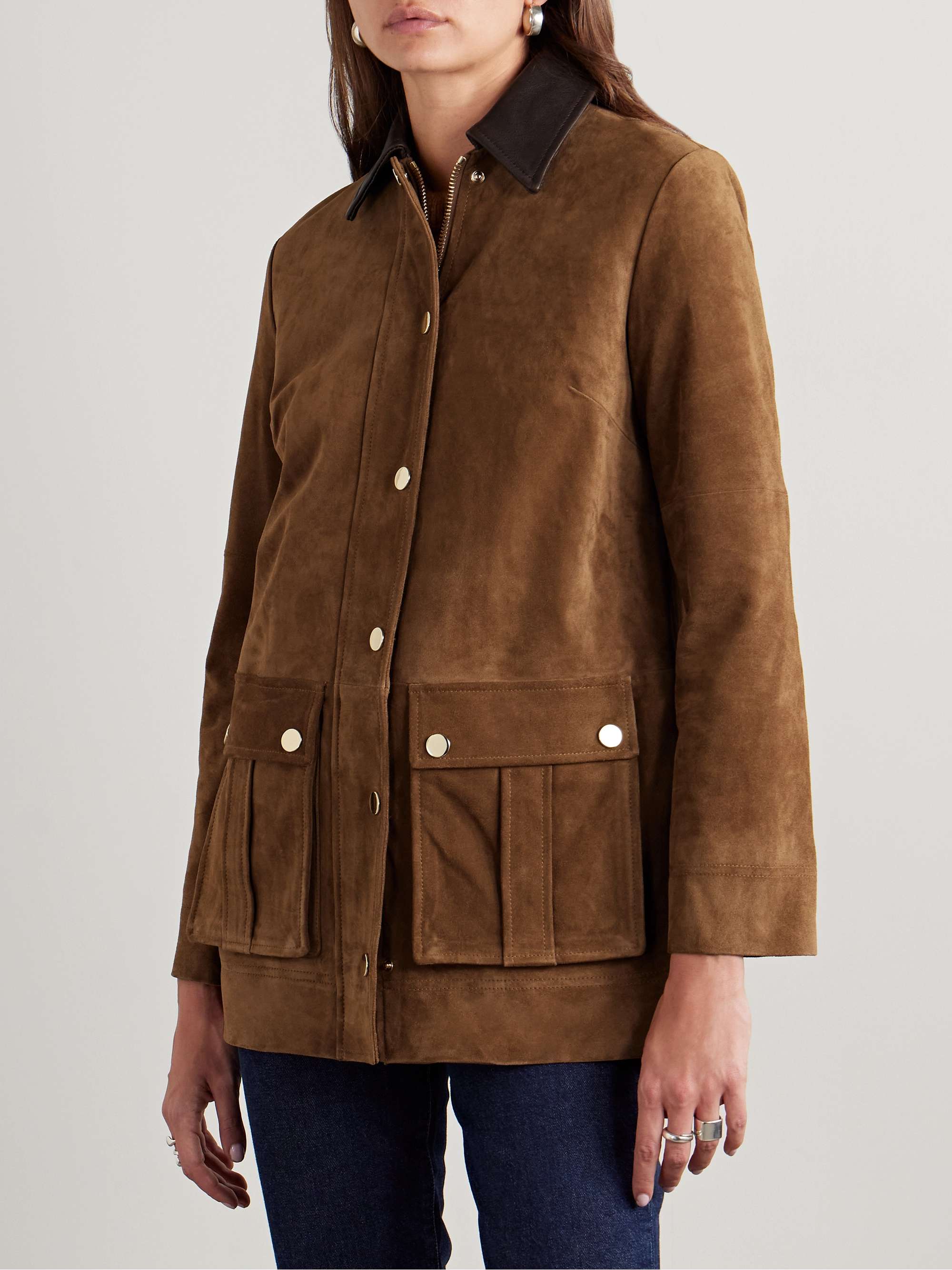 Suz leather-trimmed suede jacket view