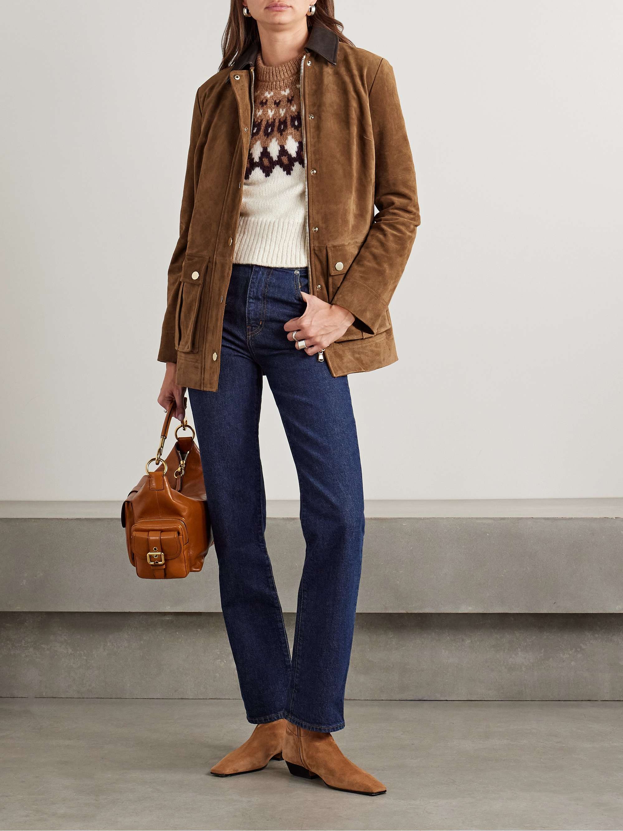 Suz leather-trimmed suede jacket view