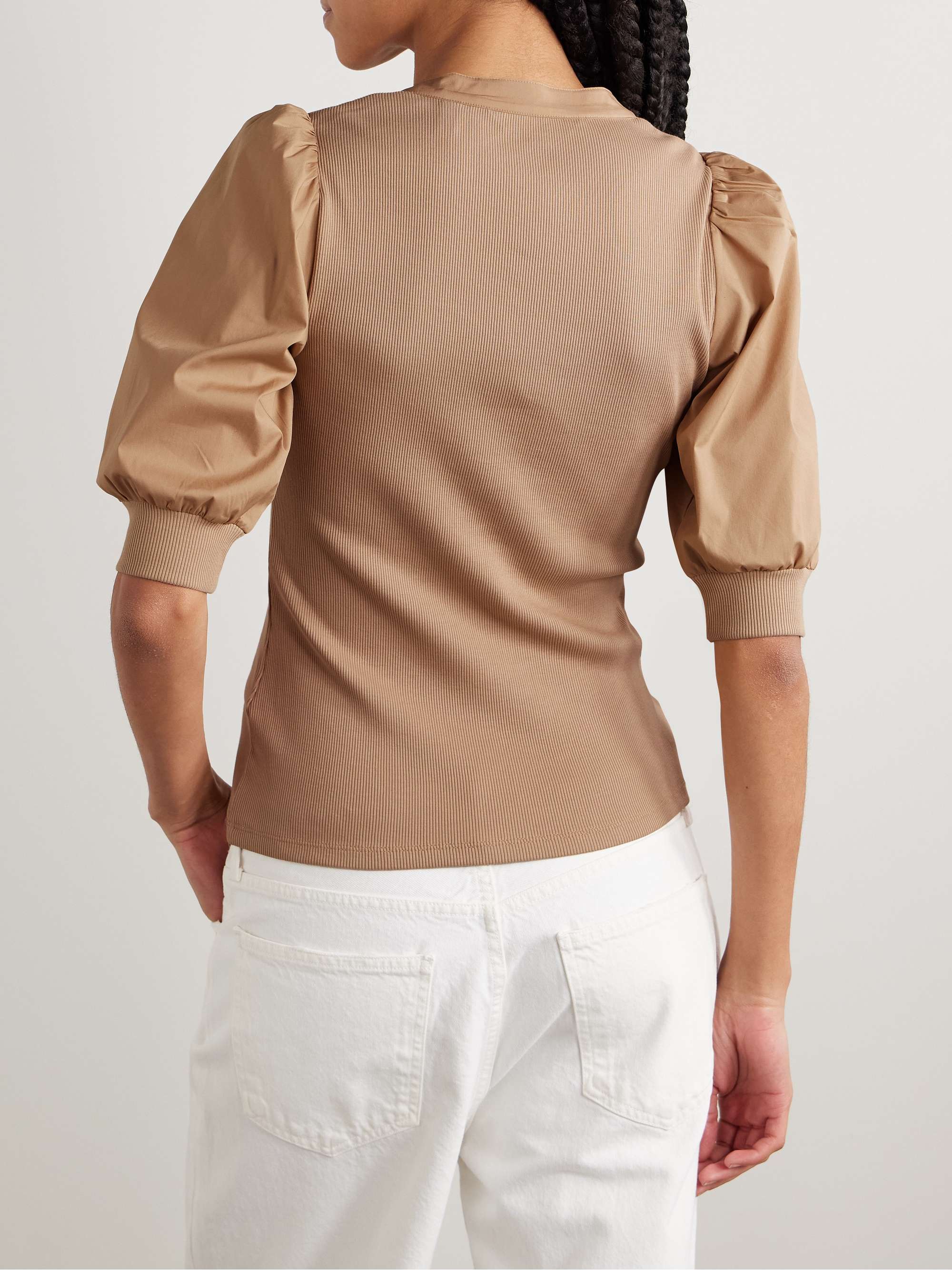 Coralee ribbed Pima cotton-blend jersey and poplin top view