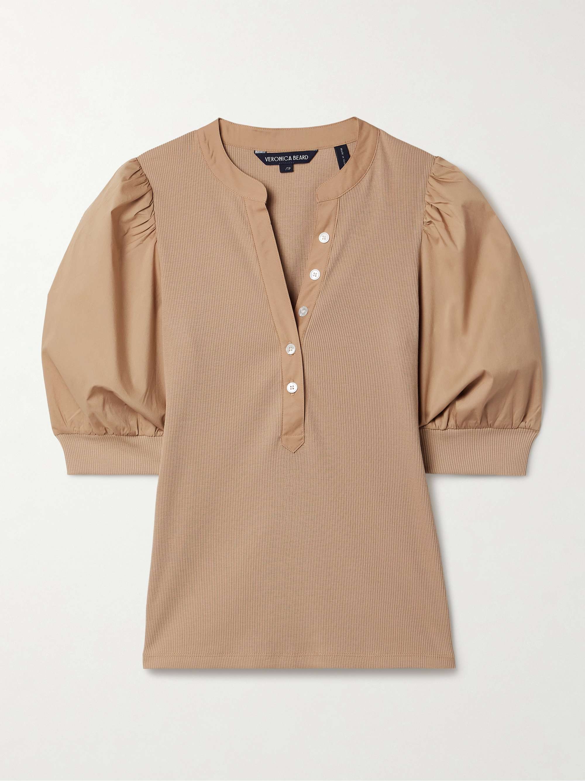 Coralee ribbed Pima cotton-blend jersey and poplin top view