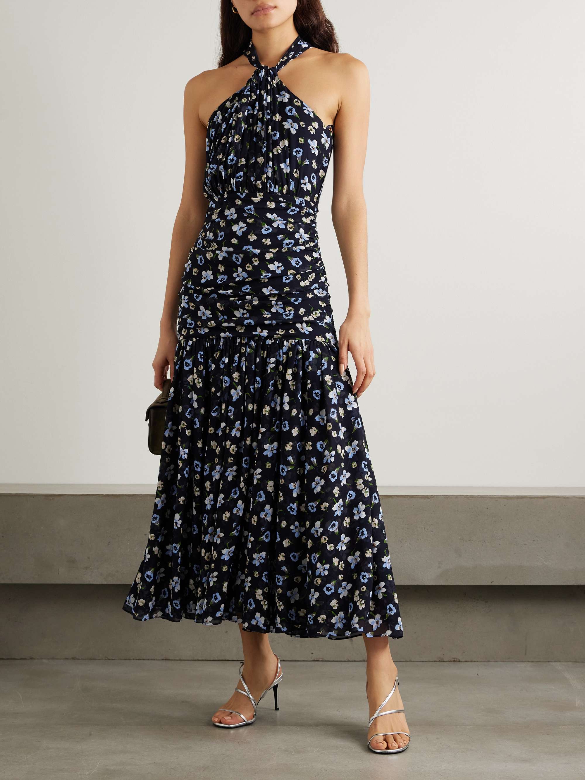 Brock ruched floral-print silk crepe de chine midi dress view