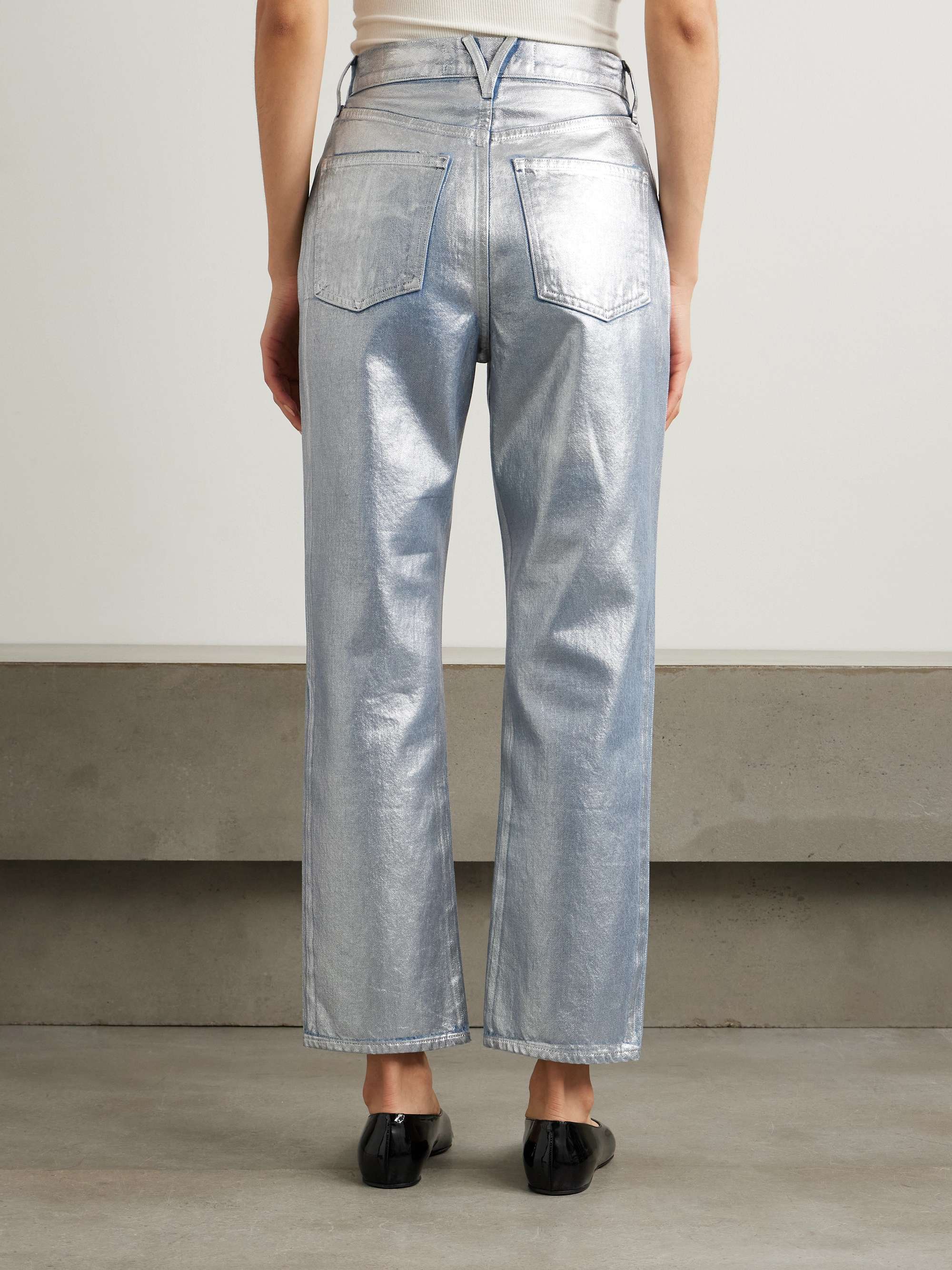 Daniela high-rise straight-leg metallic coated jeans view