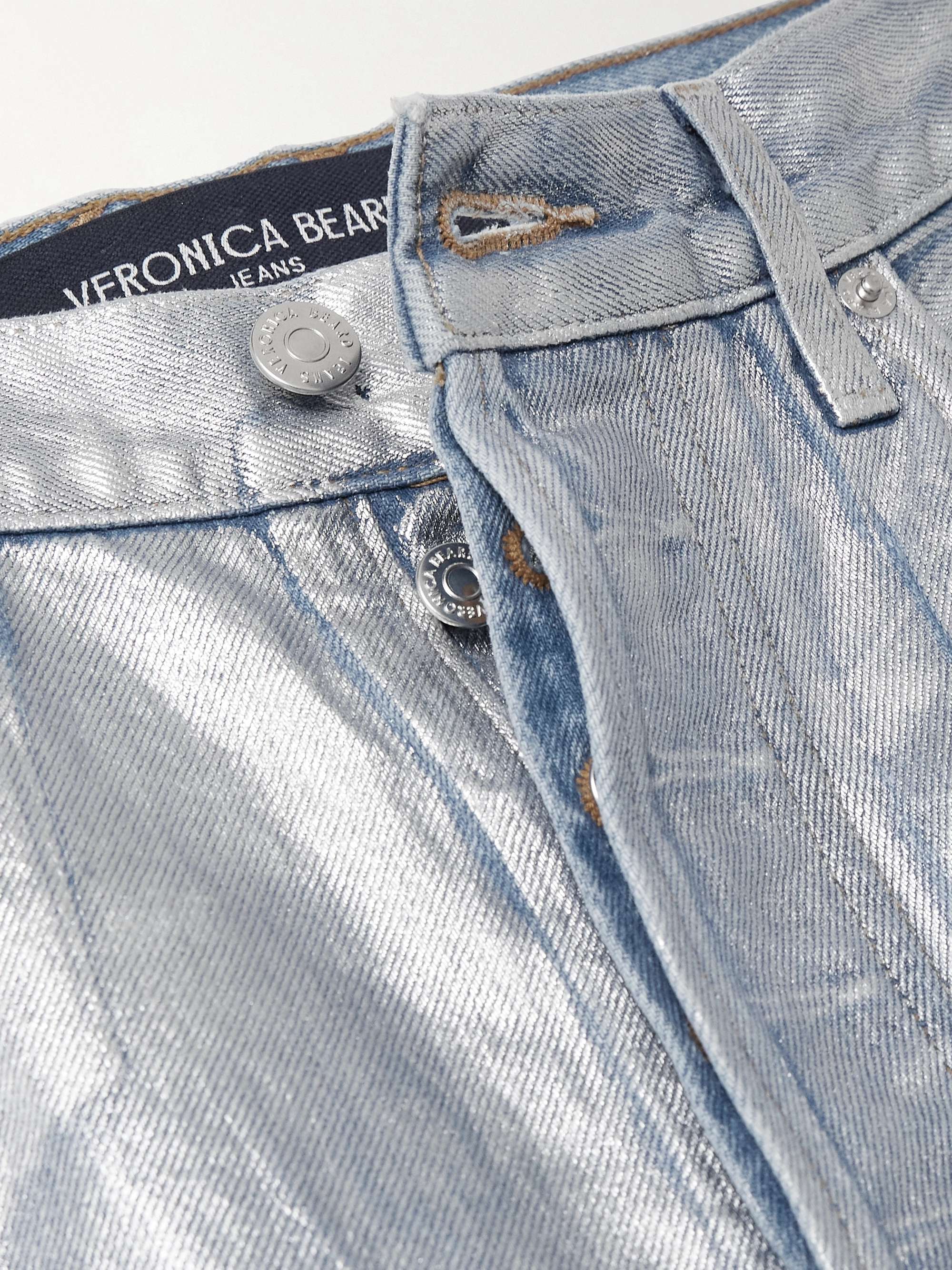 Daniela high-rise straight-leg metallic coated jeans view