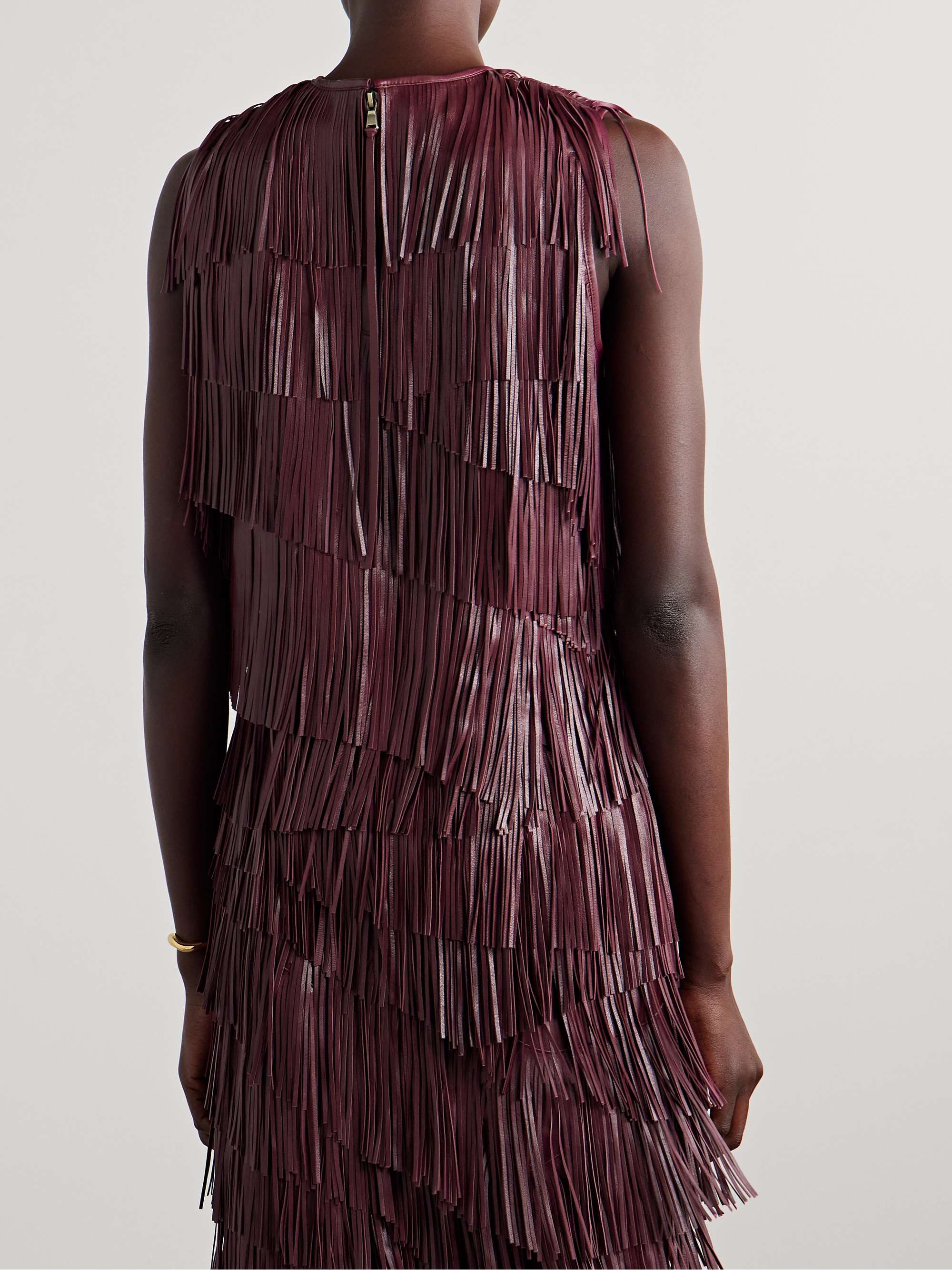 Leonie tiered fringed leather top view