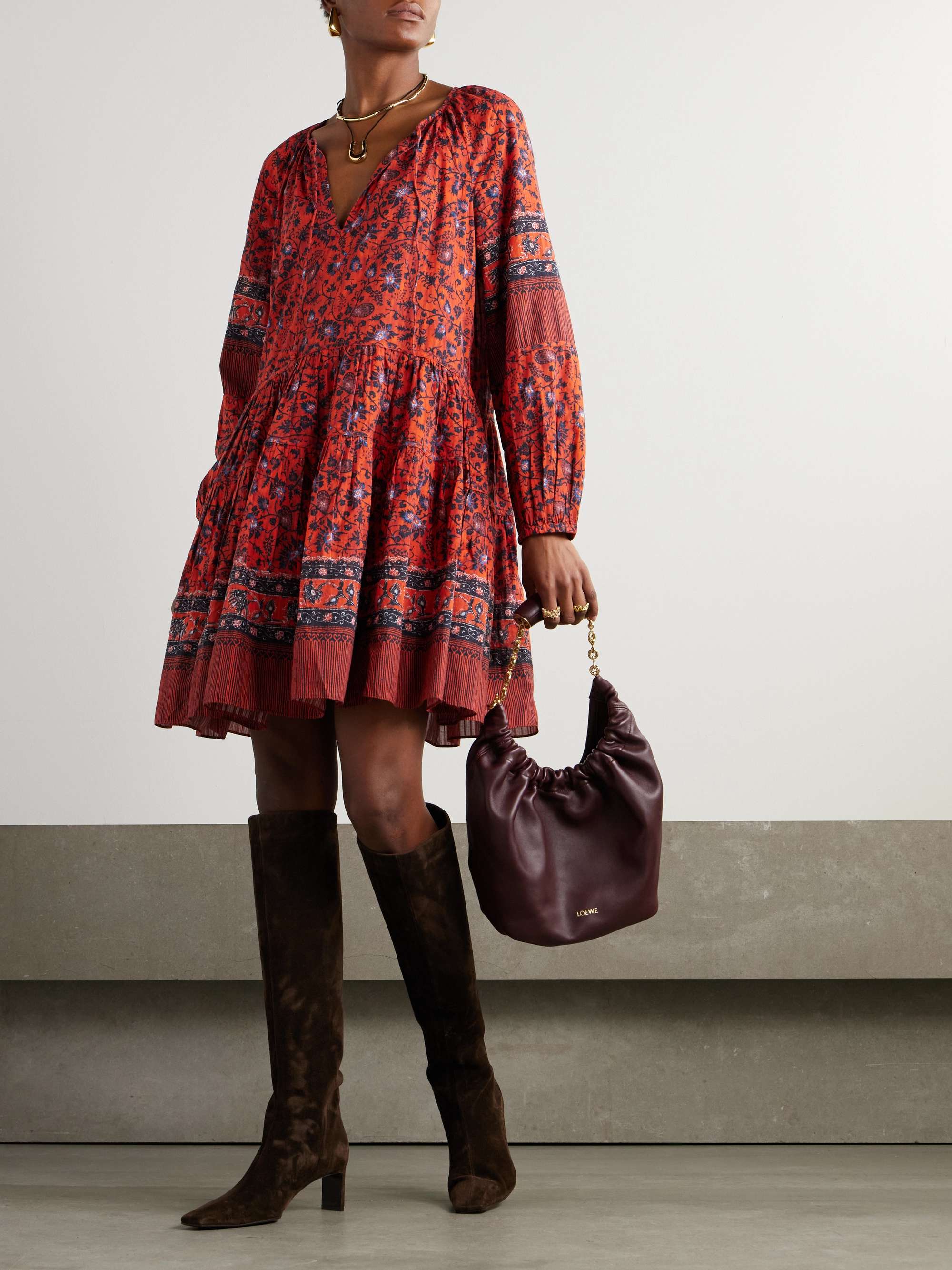 Abri belted tiered printed cotton-blend voile mini dress view