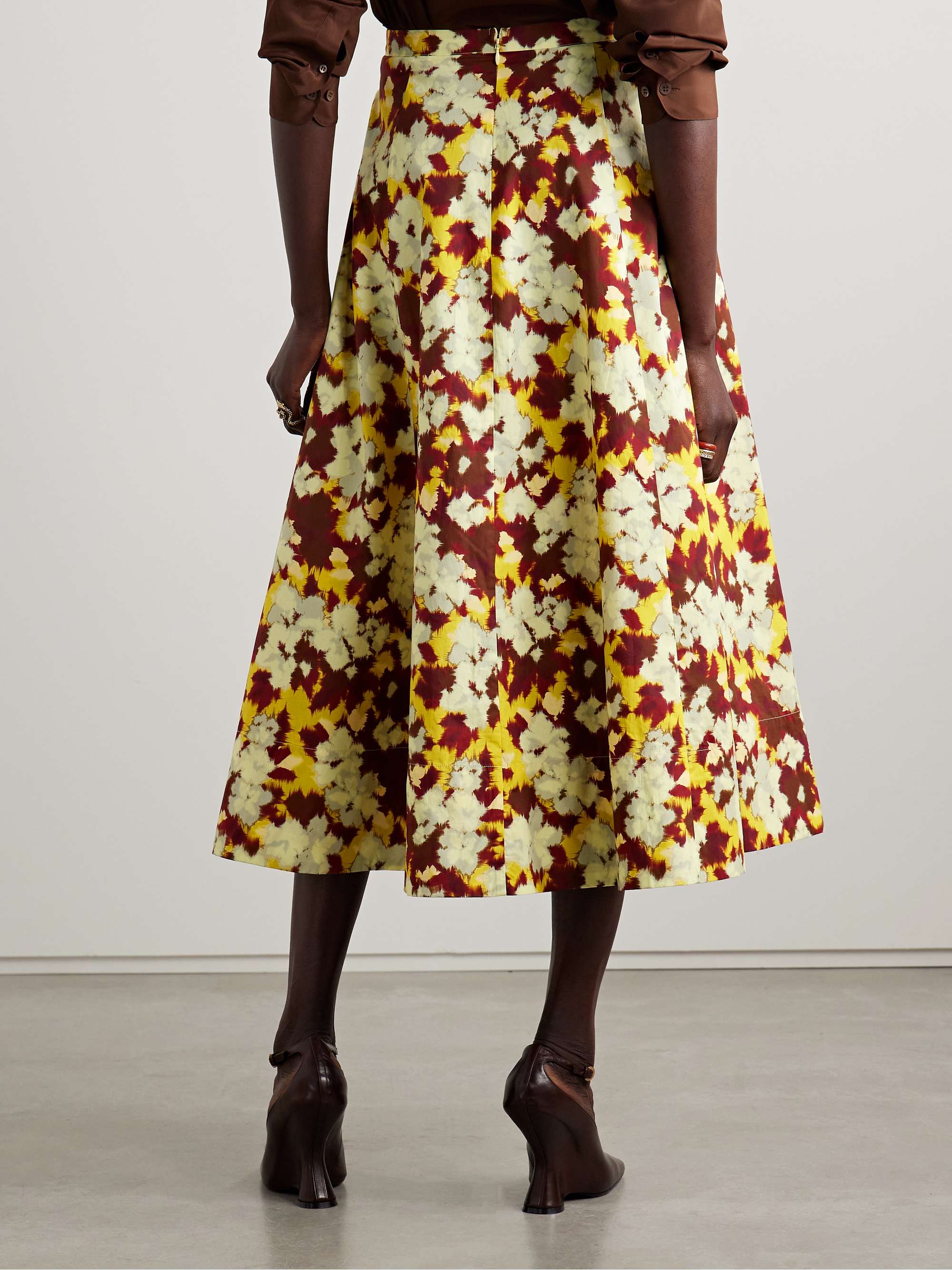 Vianne pleated floral-print cotton-poplin midi skirt view