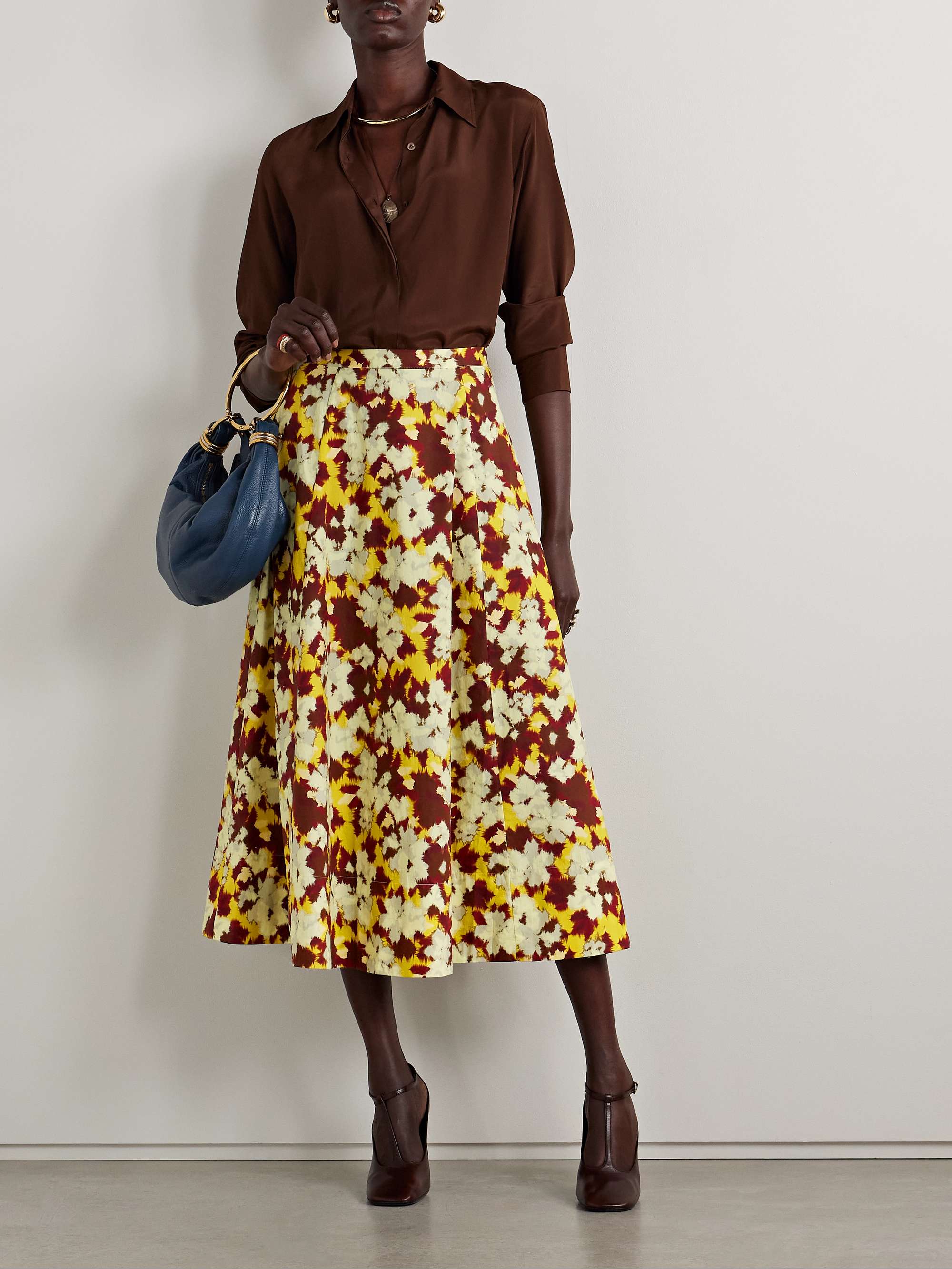 Vianne pleated floral-print cotton-poplin midi skirt view