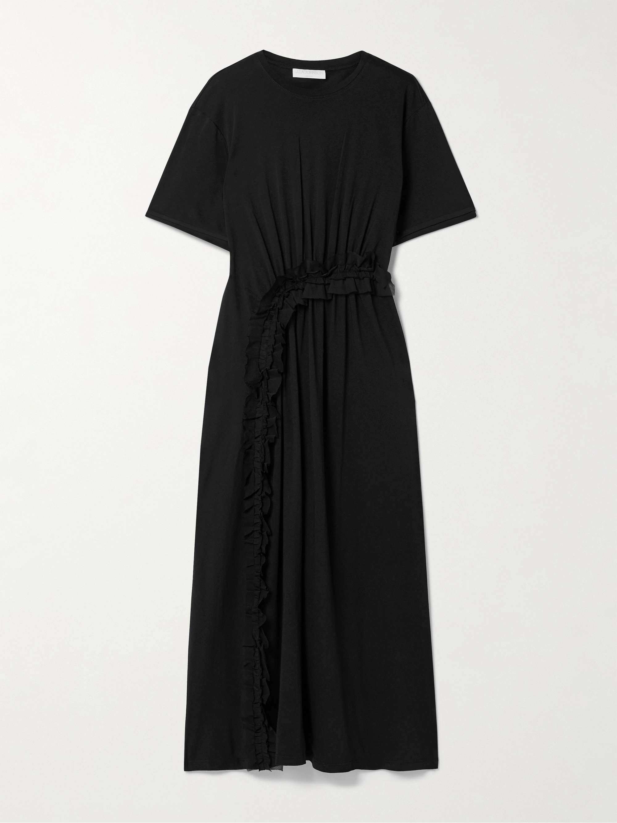 Lilia crepon-trimmed ruched organic cotton-jersey midi dress view