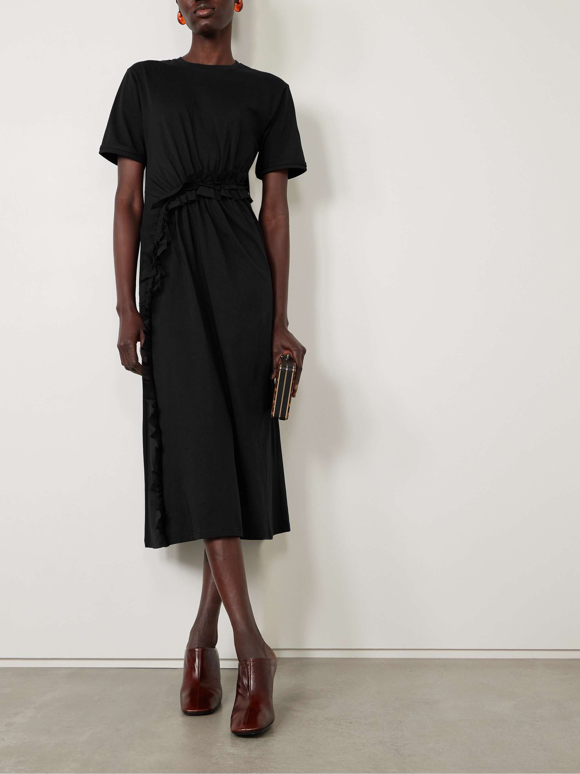 Lilia crepon-trimmed ruched organic cotton-jersey midi dress view
