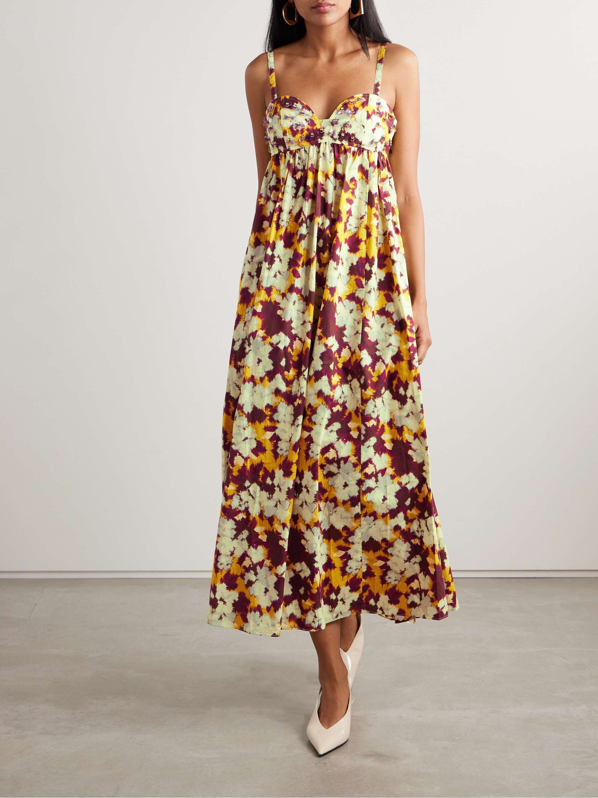 Harlan embellished printed cotton-poplin midi dress view