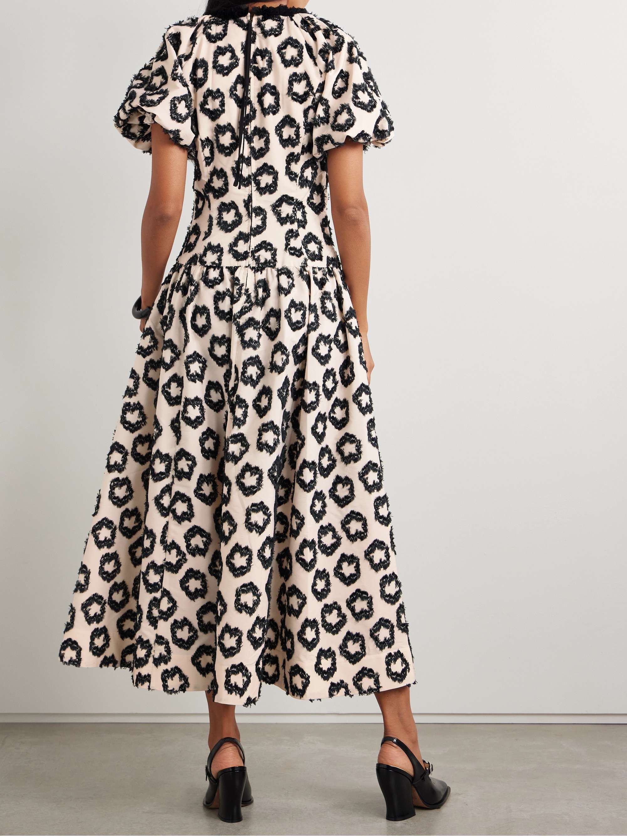 Violeta chiffon-trimmed ruched fil coupé recycled-faille midi dress view
