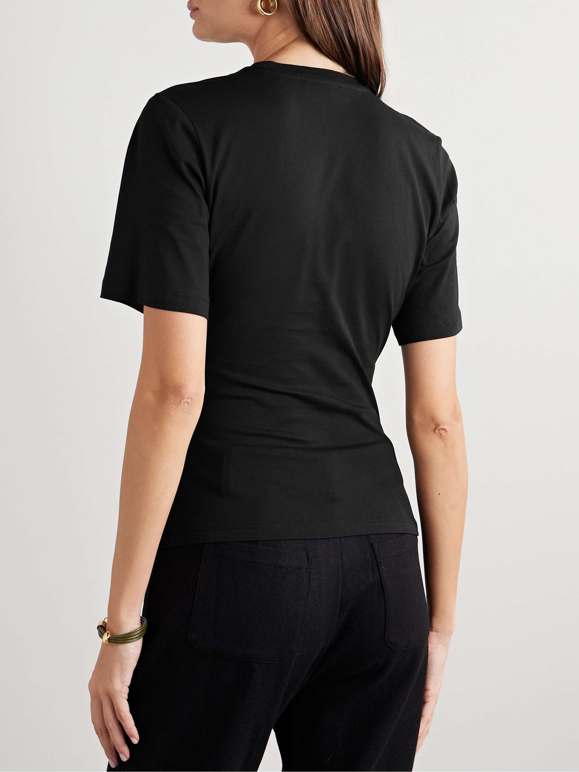 Vivi crepon-trimmed ruched organic cotton-jersey T-shirt view