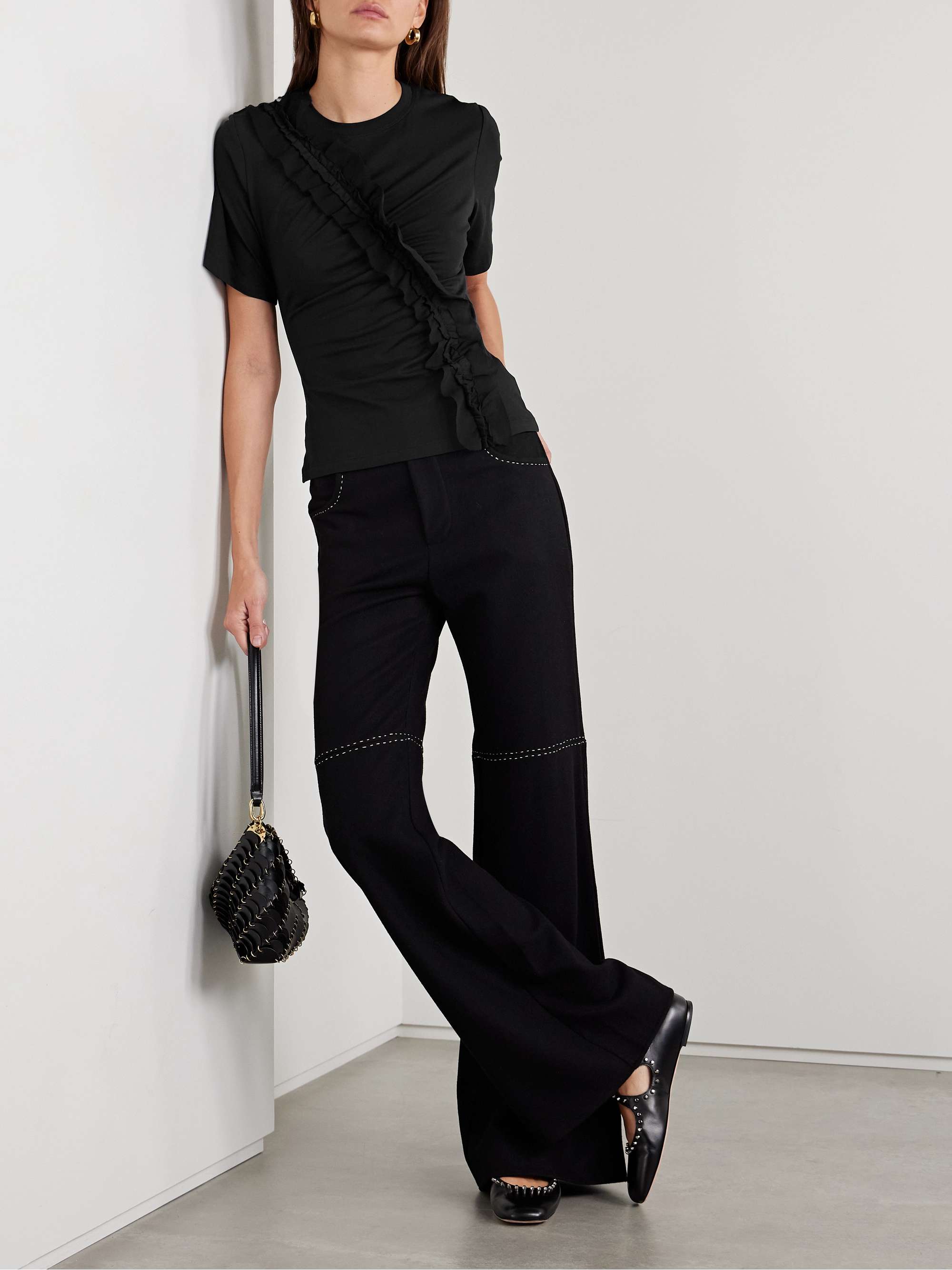 Vivi crepon-trimmed ruched organic cotton-jersey T-shirt view